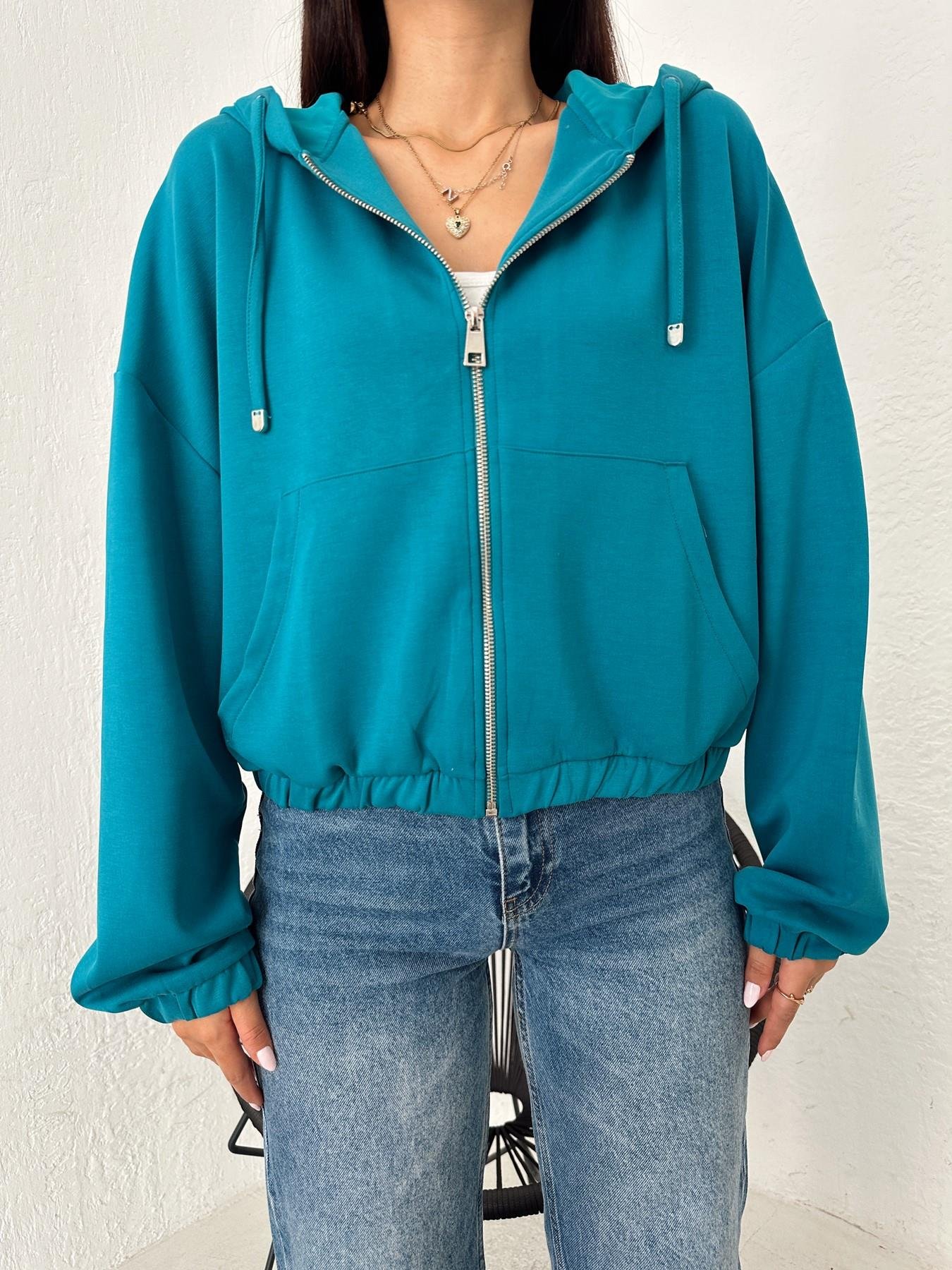 Modal Kumaş Kapüşonlu Sweatshirt PETROL