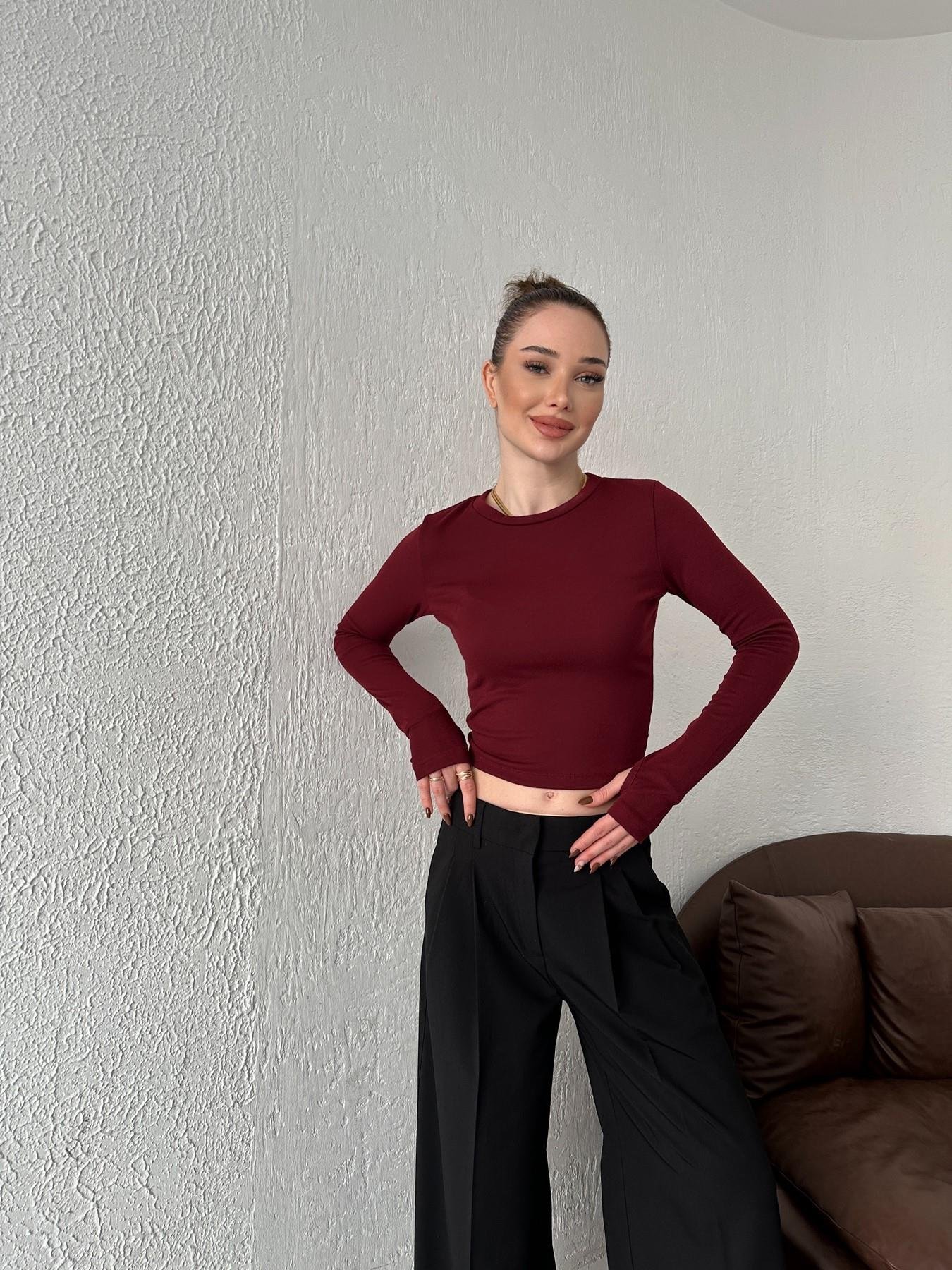 Modal Kumaş Uzun Kollu Bluz BORDO