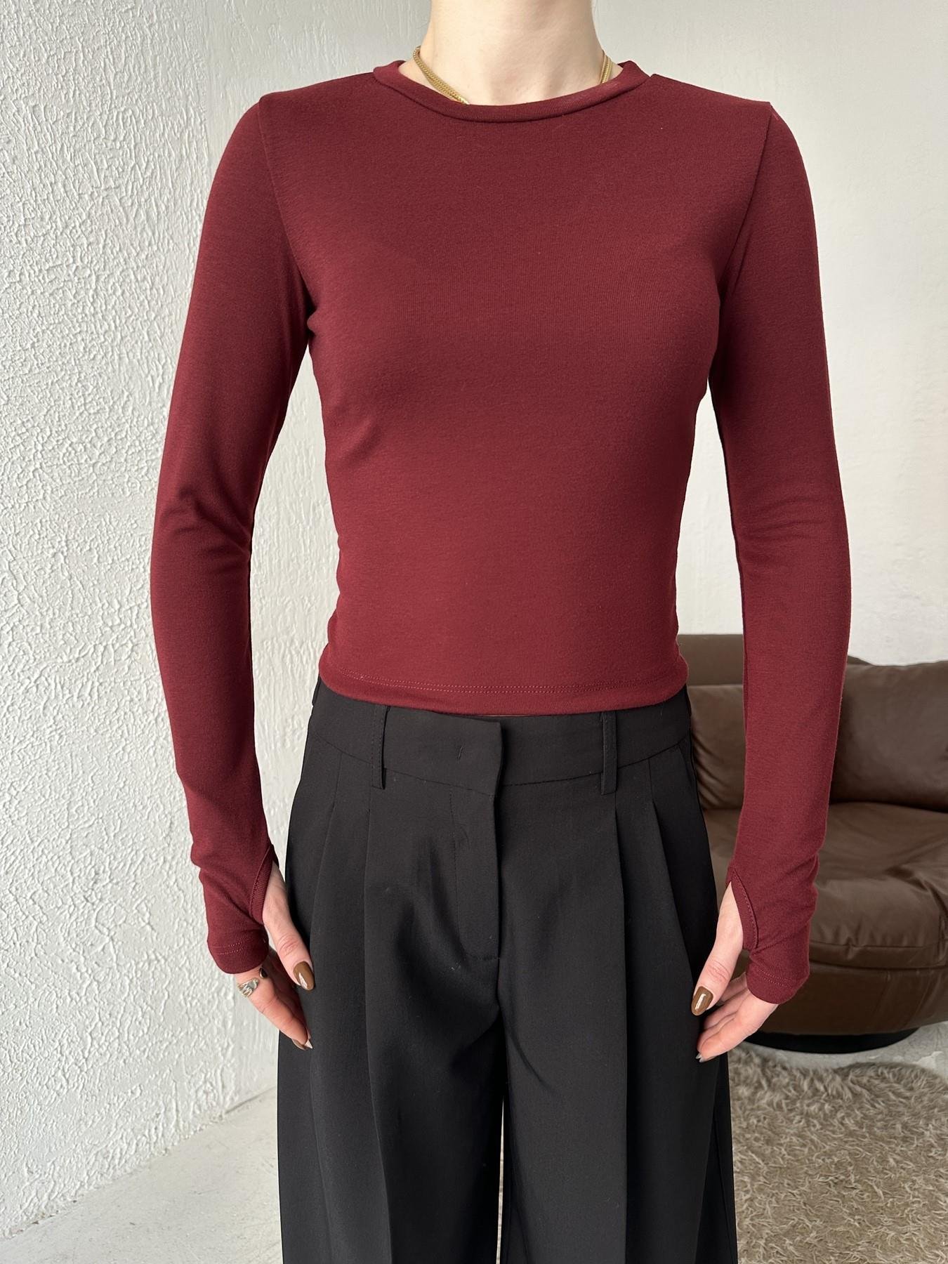 Modal Kumaş Uzun Kollu Bluz BORDO