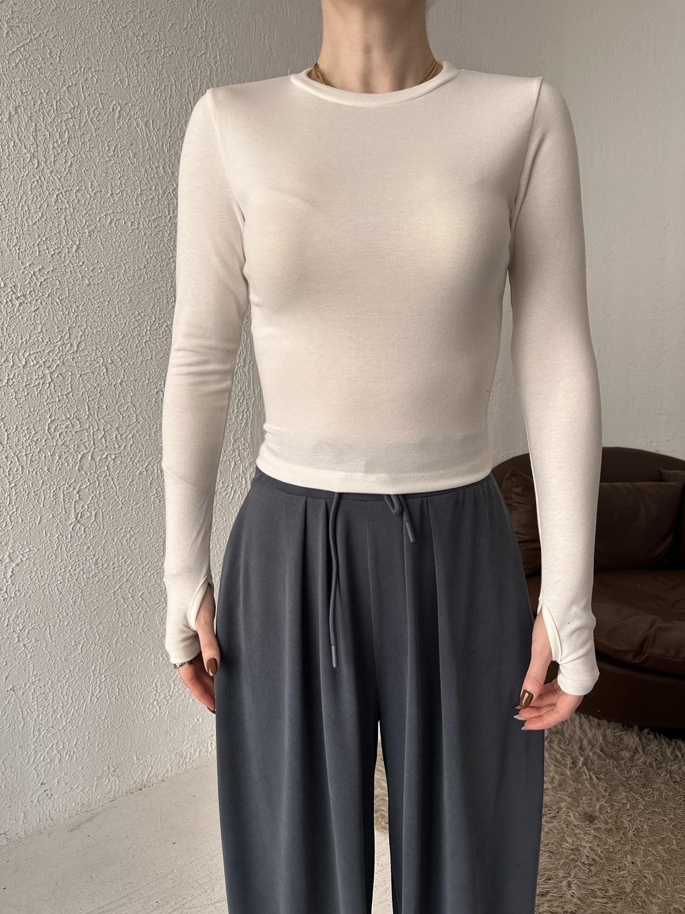 Modal Kumaş Uzun Kollu Bluz EKRU