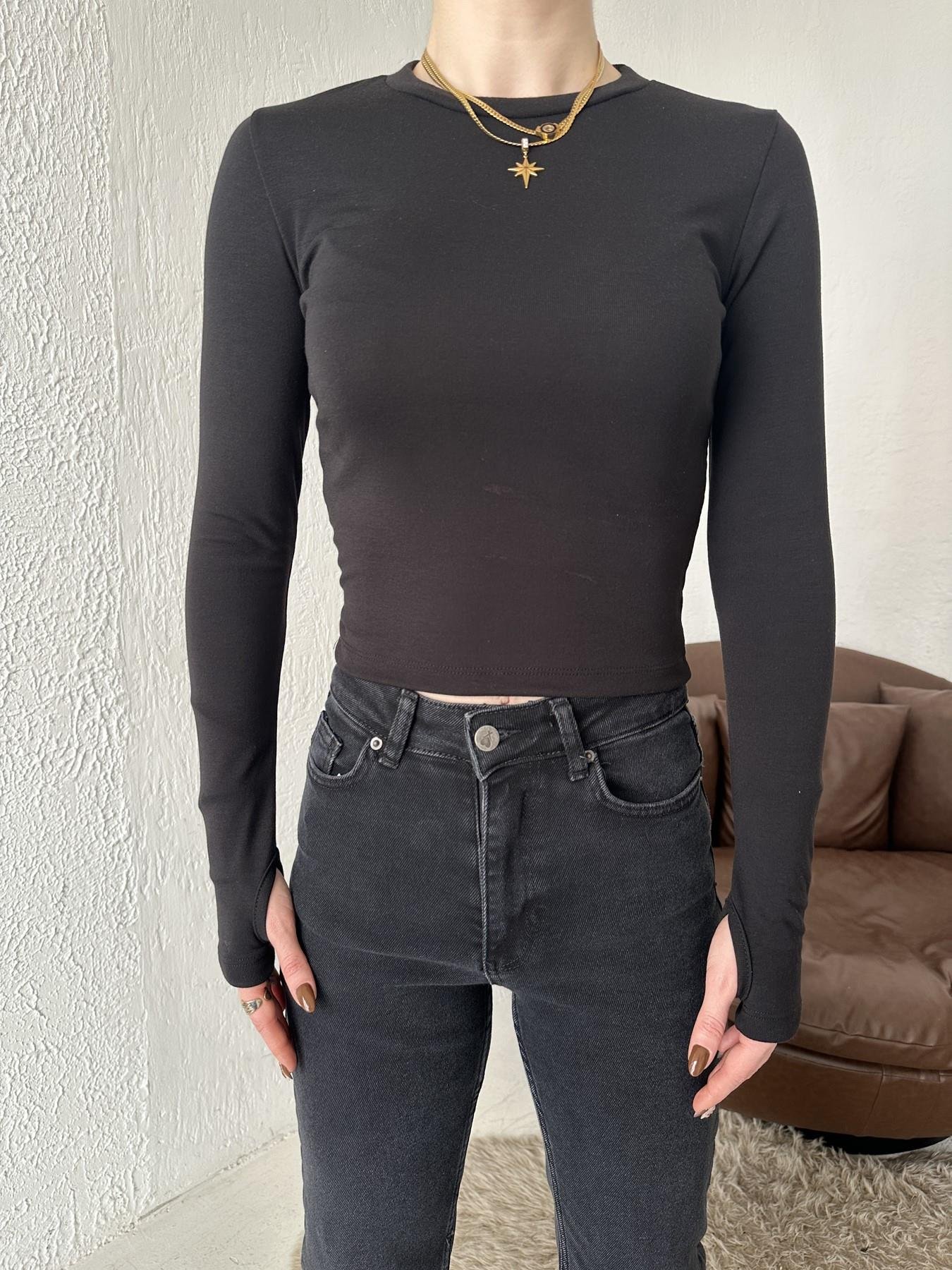 Modal Kumaş Uzun Kollu Bluz Siyah