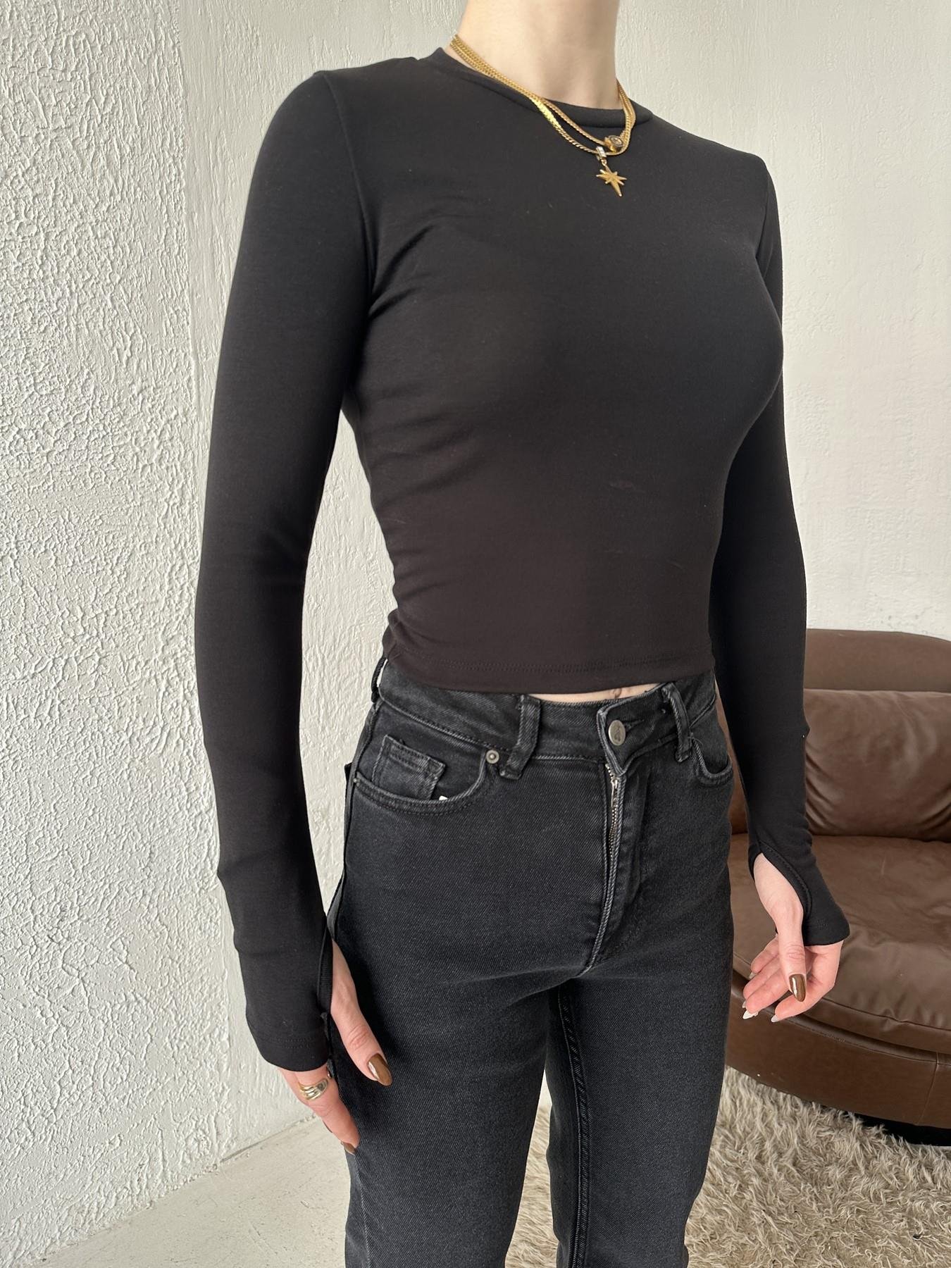 Modal Kumaş Uzun Kollu Bluz Siyah