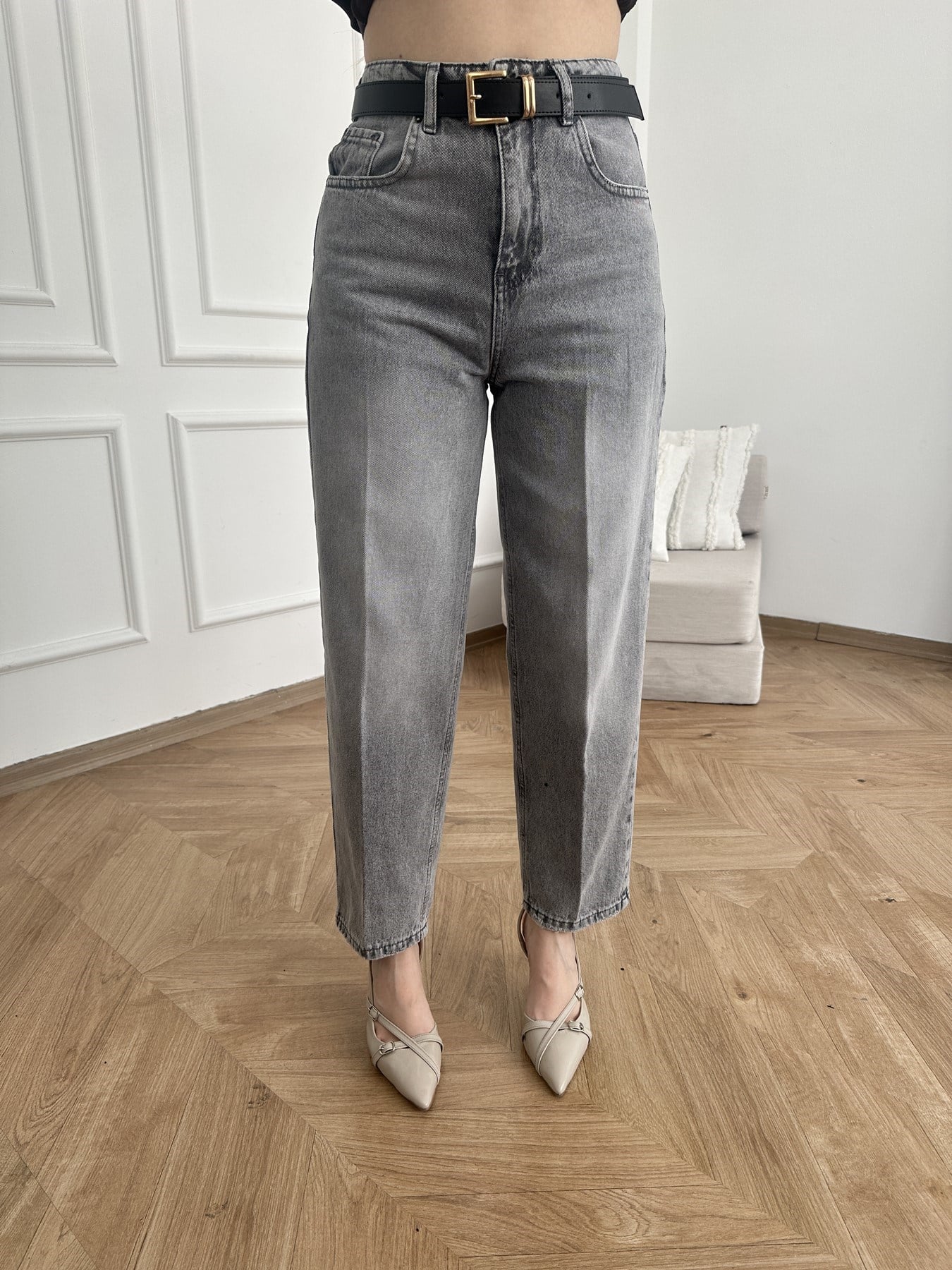 Mom Fit Kemerli Jean Gri