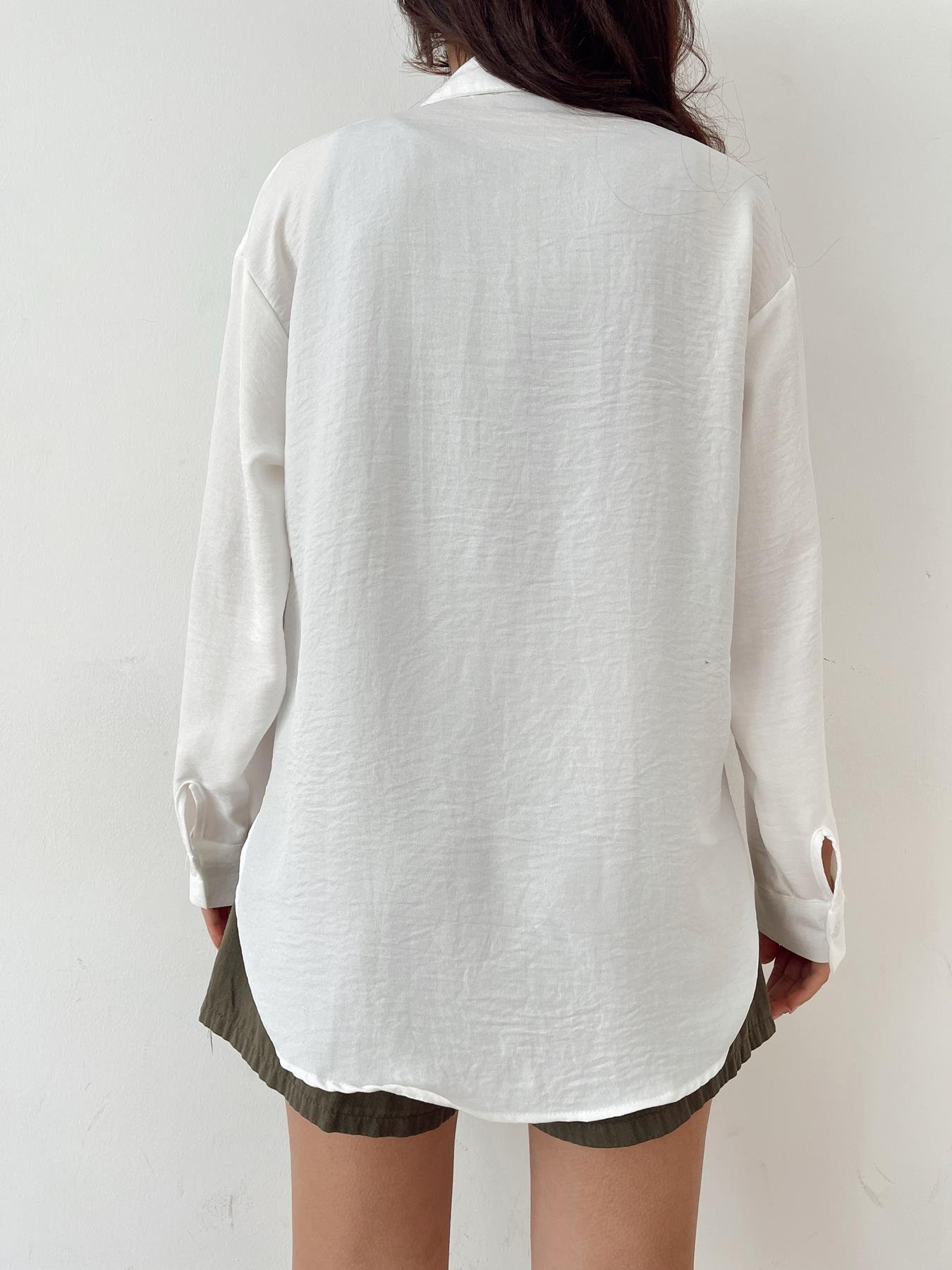 Nakışlı Keten Gömlek BEYAZ