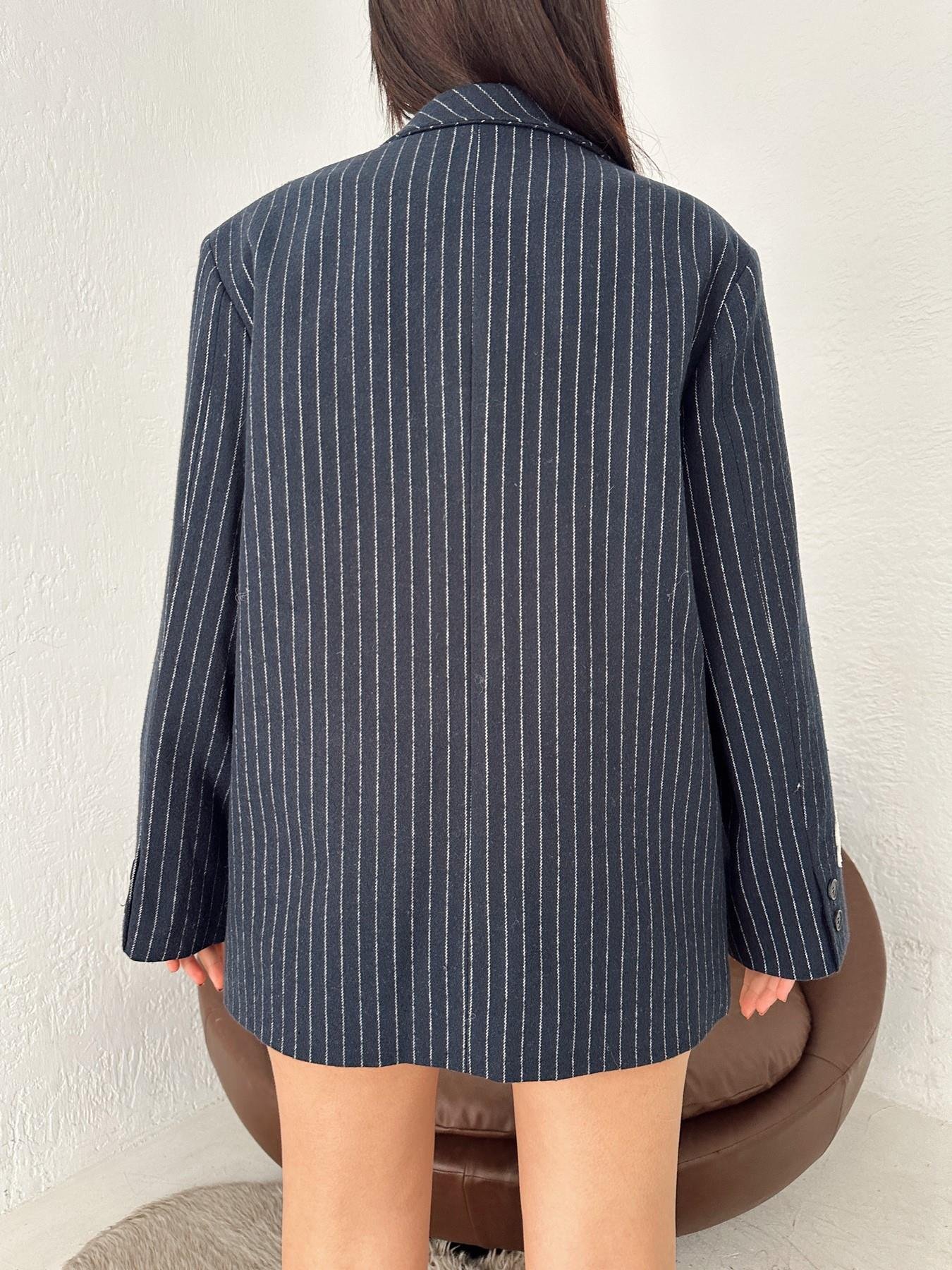 Nakışlı Oversize Ceket LACİVERT