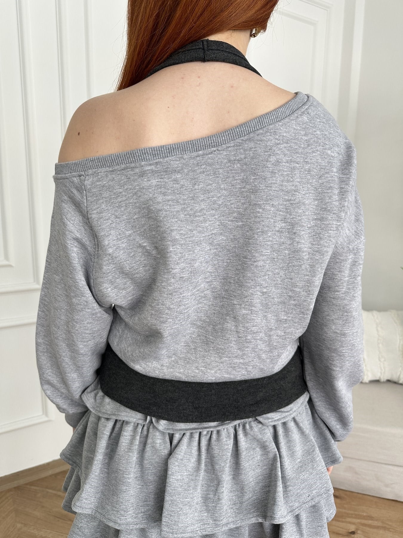 New Champs Baskılı Double Sweatshirt Gri melanj