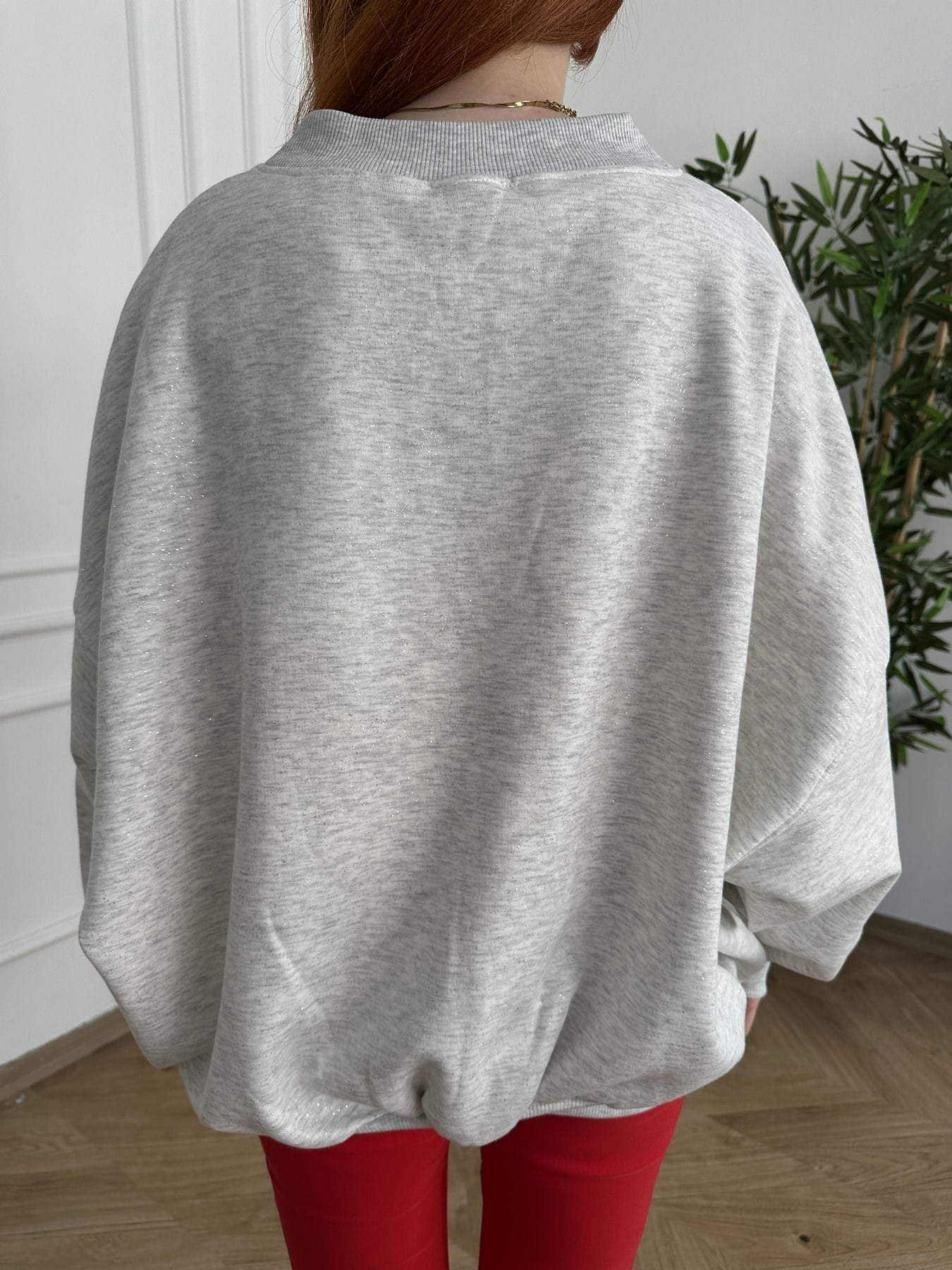 New York 82 Baskılı Oversize Sweatshirt Gri-gümüş