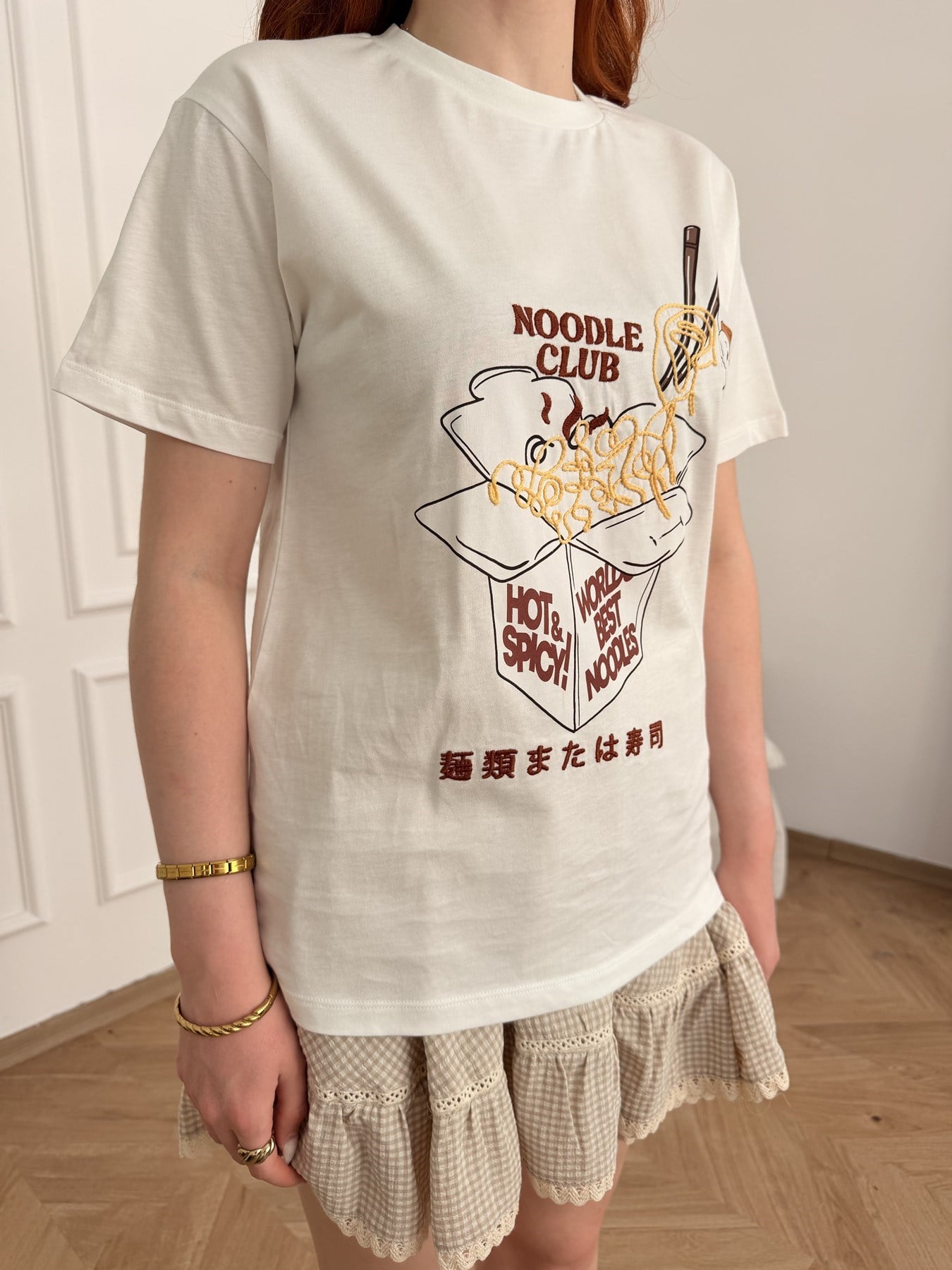 Noddle Baskılı T-shirt Ekru