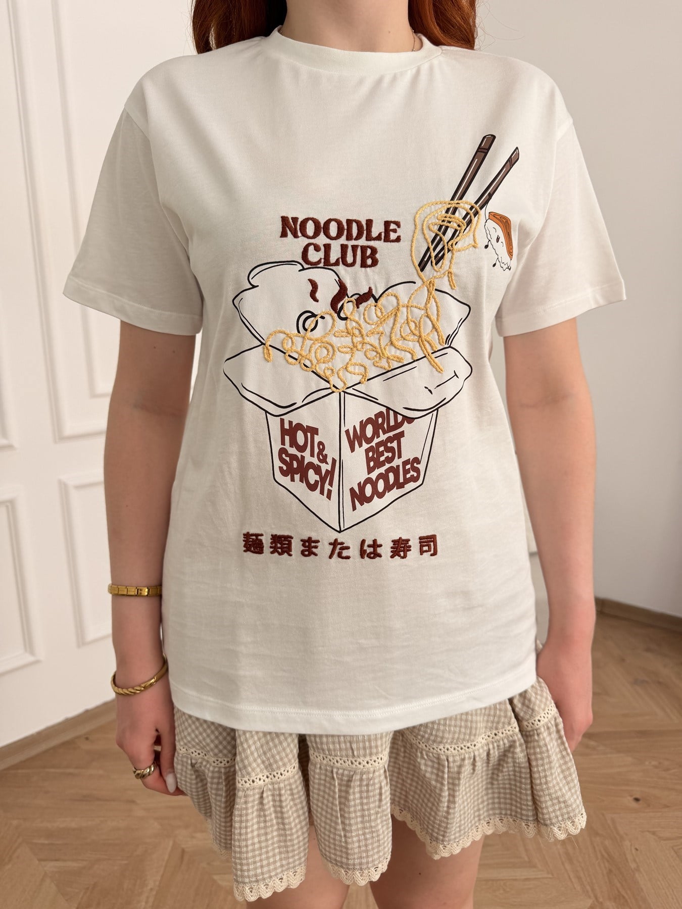 Noddle Baskılı T-shirt Ekru