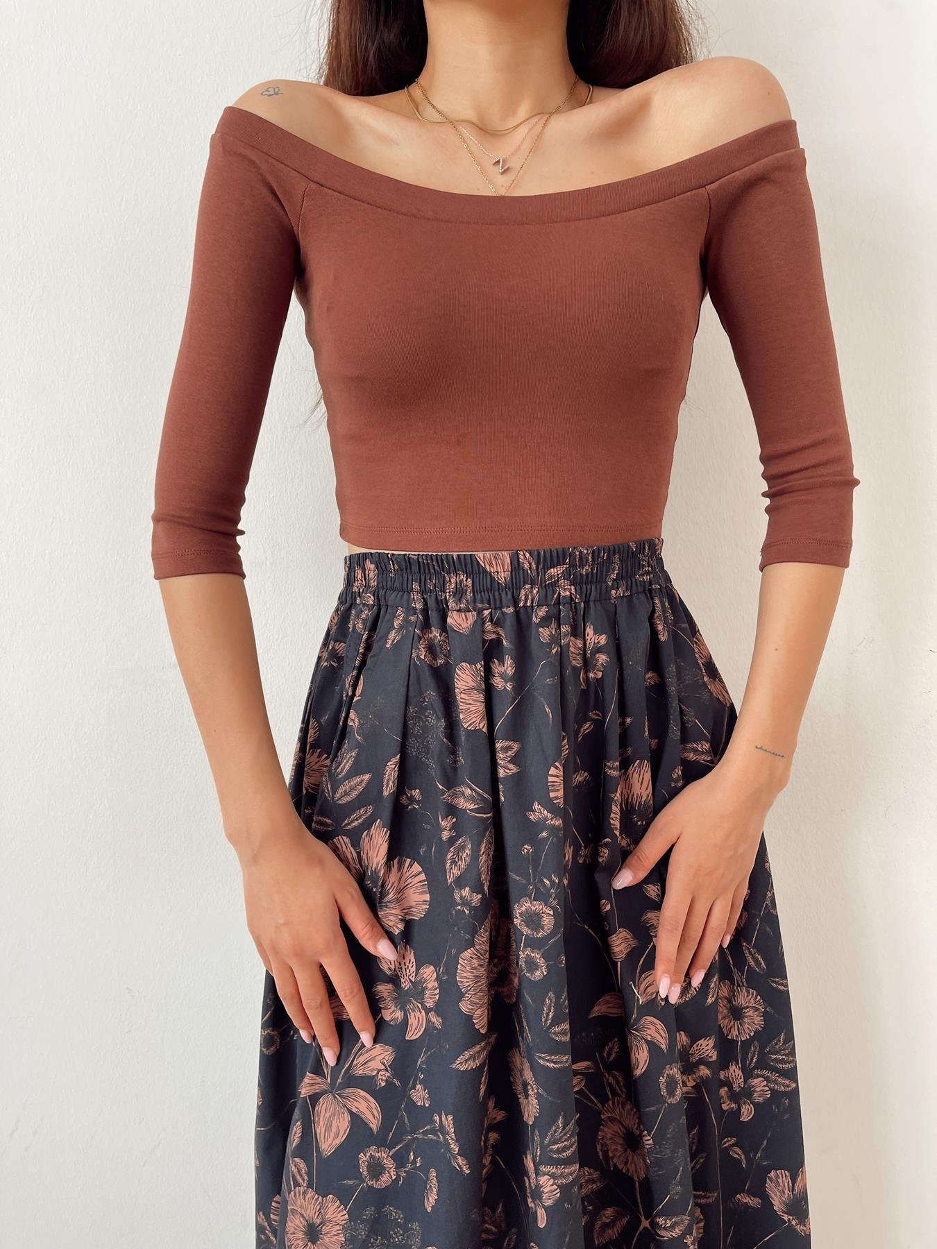 Omuzları Açık Top KAHVE