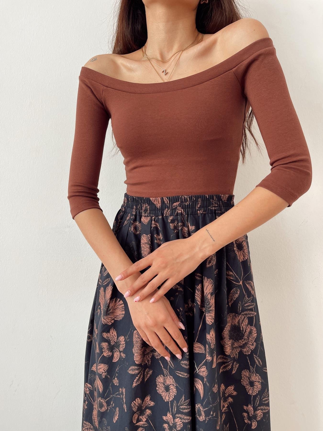 Omuzları Açık Top KAHVE