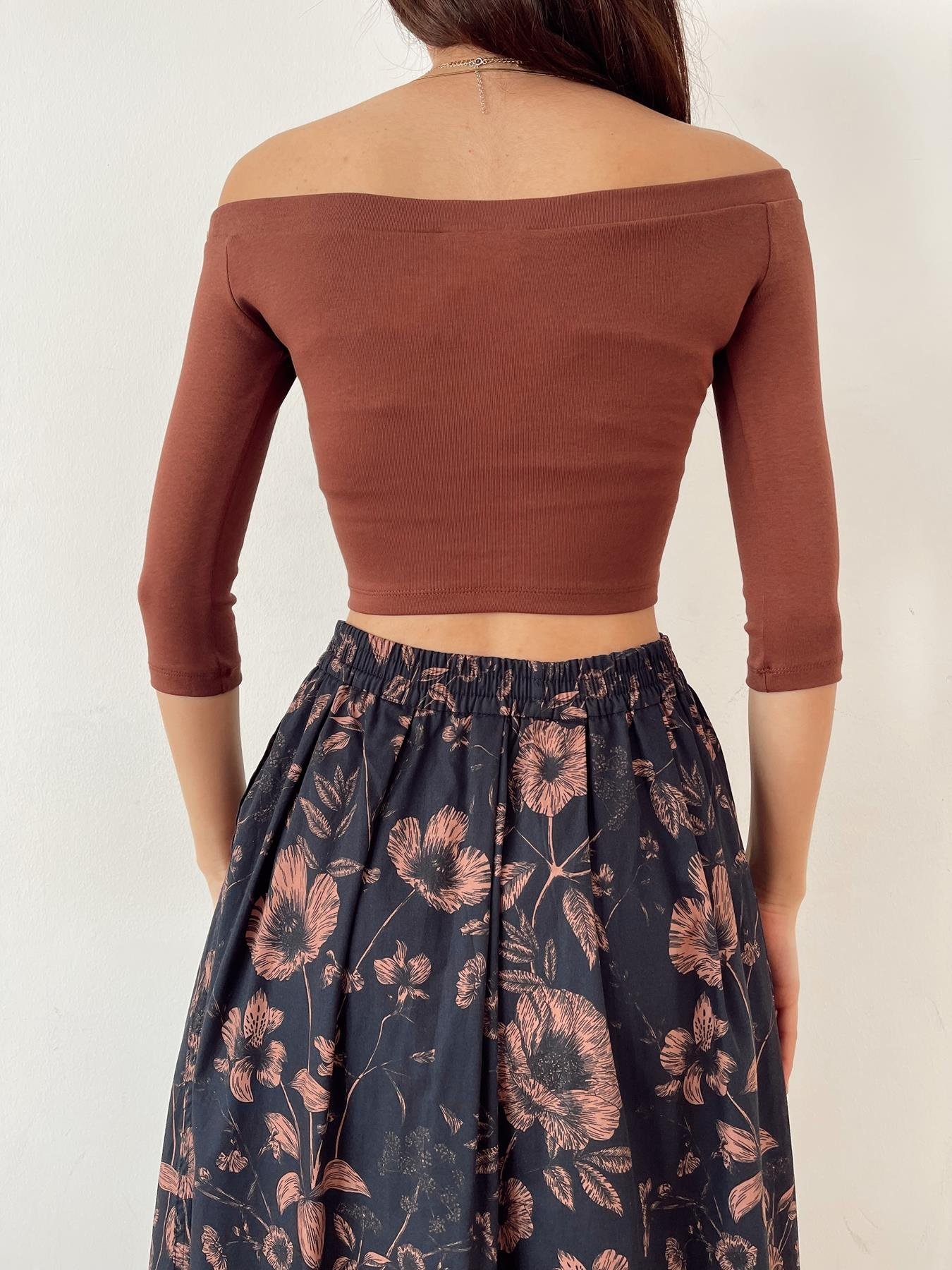 Omuzları Açık Top KAHVE