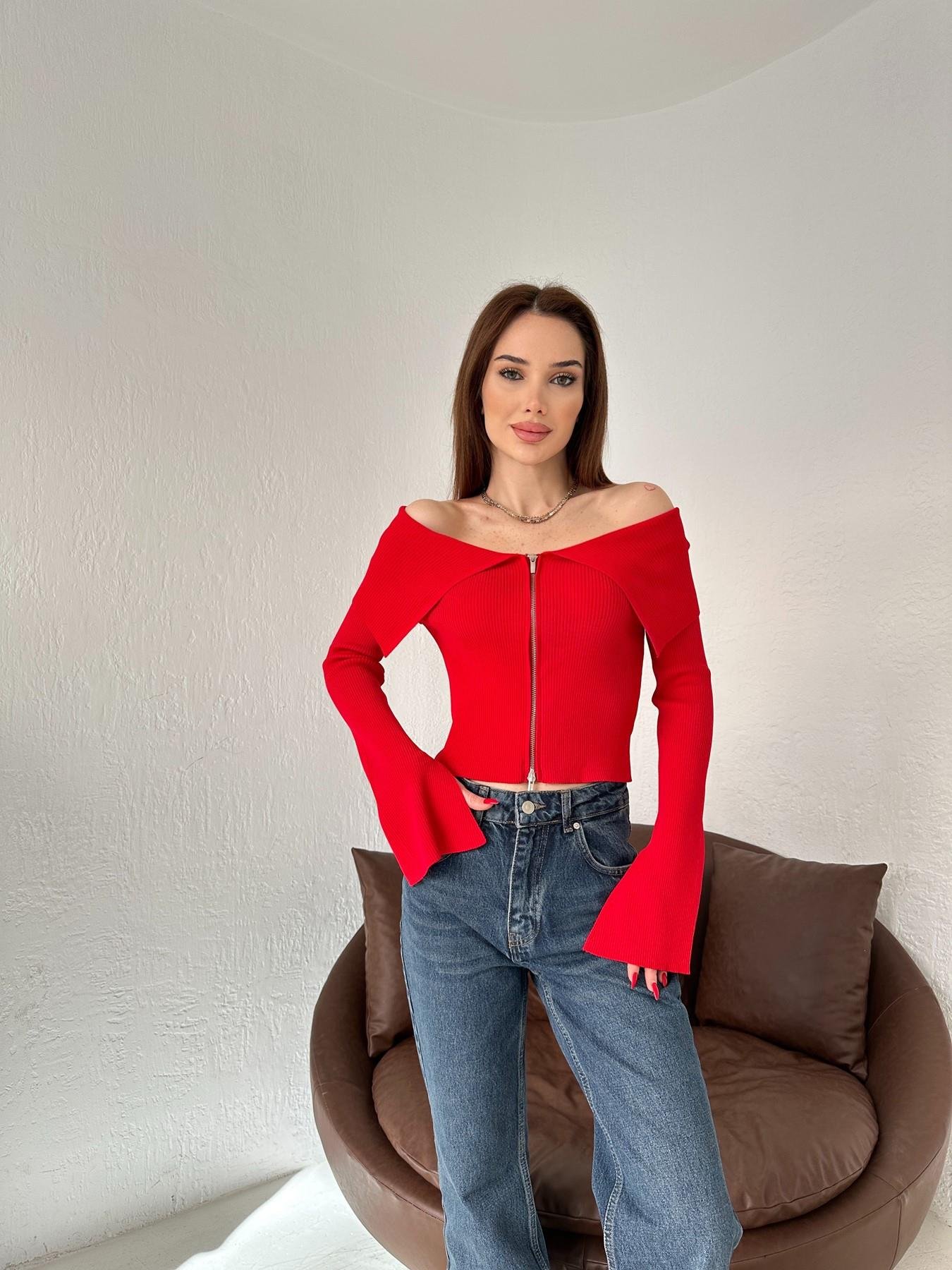 Omuzları Açık Yırtmaç Detay Hırka KIRMIZI