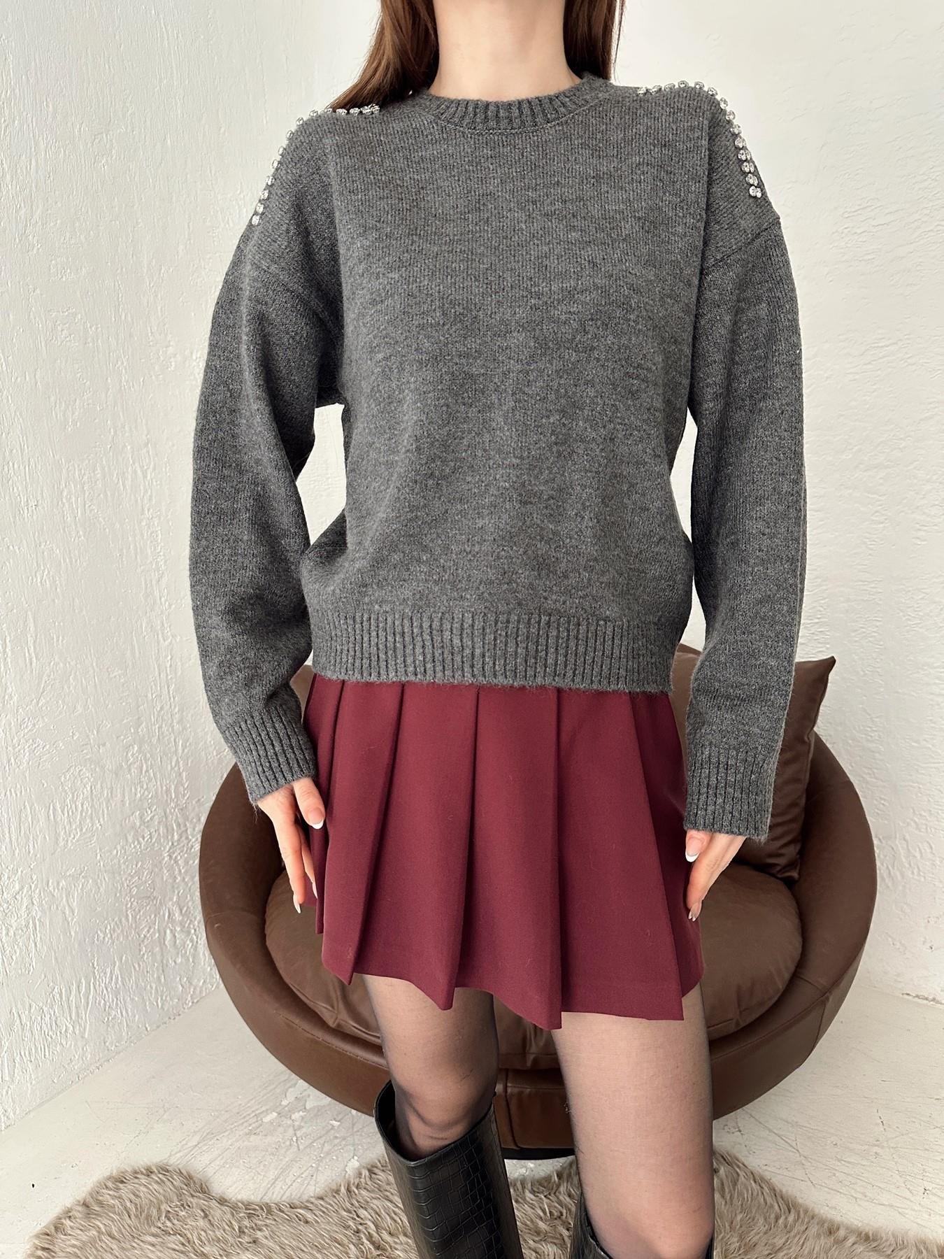 Omuzları Taşlı Triko Kazak ANTRASİT