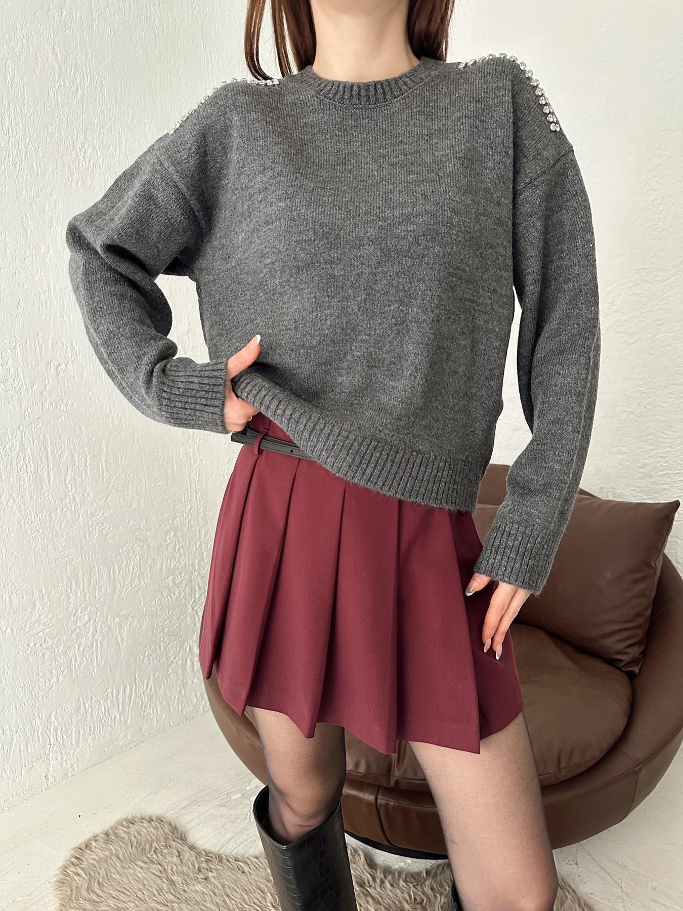 Omuzları Taşlı Triko Kazak ANTRASİT