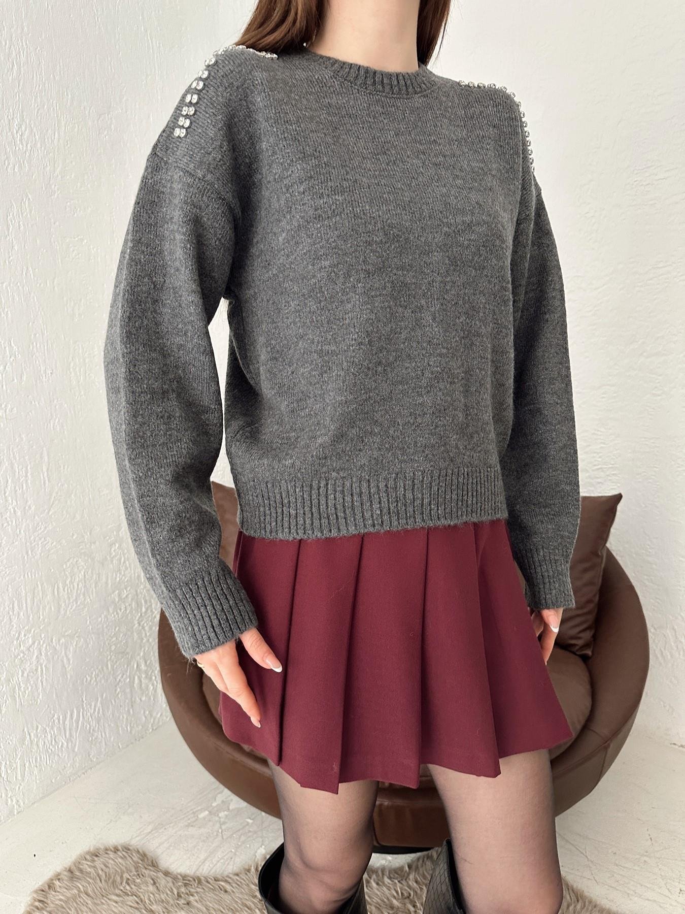 Omuzları Taşlı Triko Kazak ANTRASİT