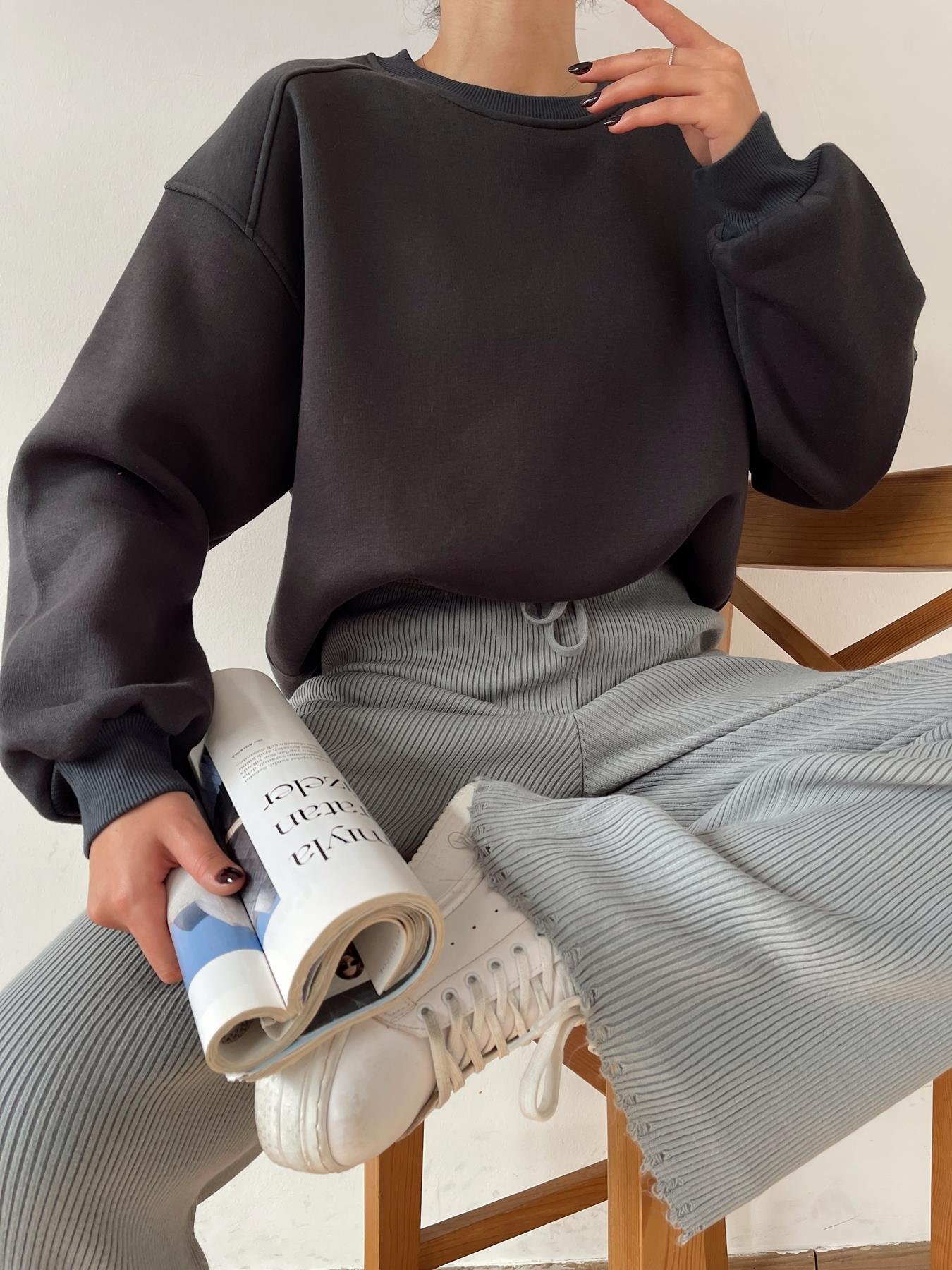 Omuzu Robalı Sweatshirt ANTRASİT