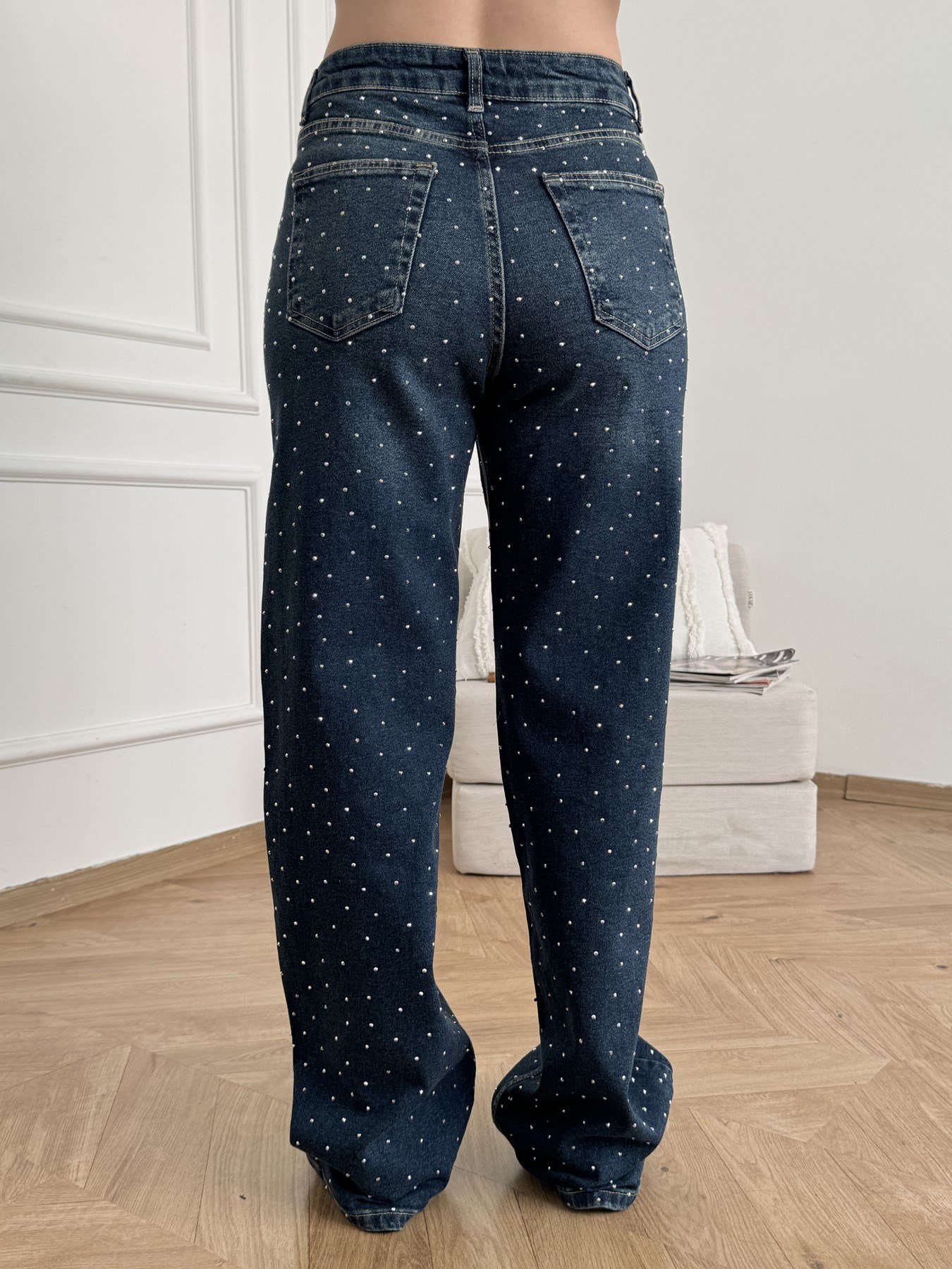 Ön Arka Taşlı Bol Jean Yeşil tint