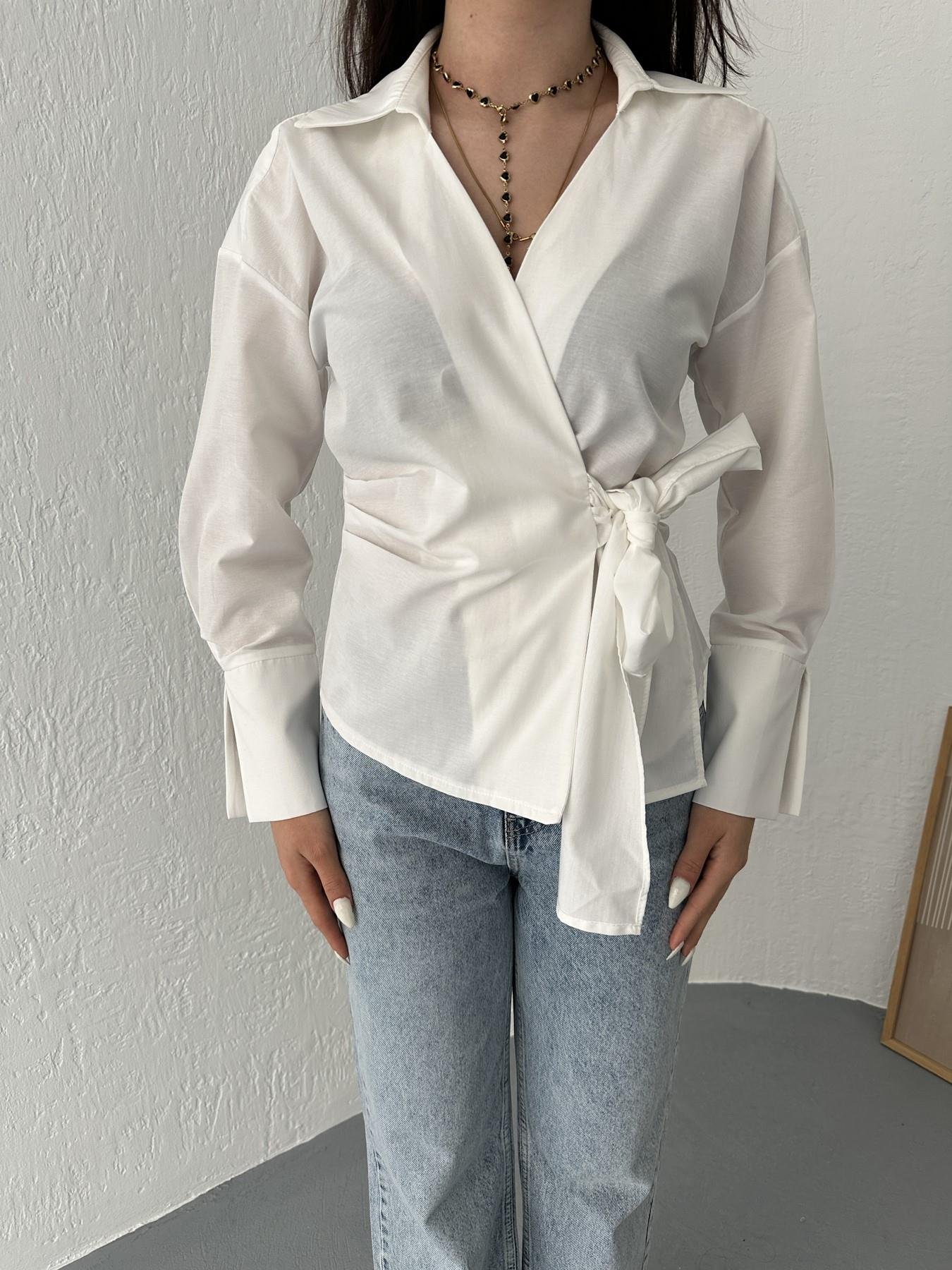 Önü Bağlamalı Bluz Ekru