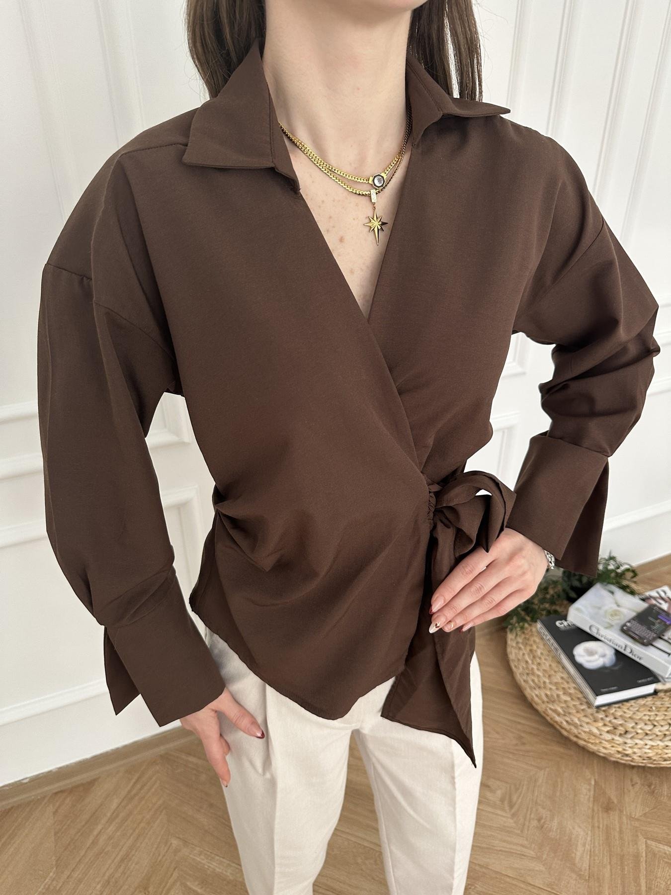 Önü Bağlamalı Bluz Kahve