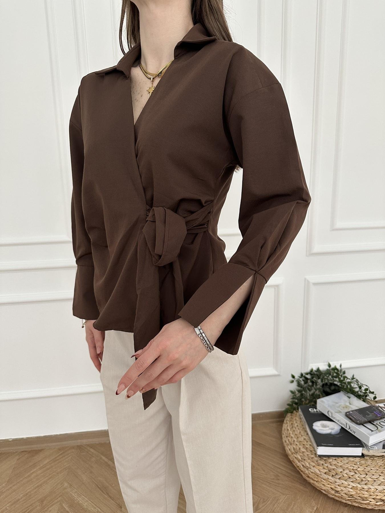 Önü Bağlamalı Bluz Kahve