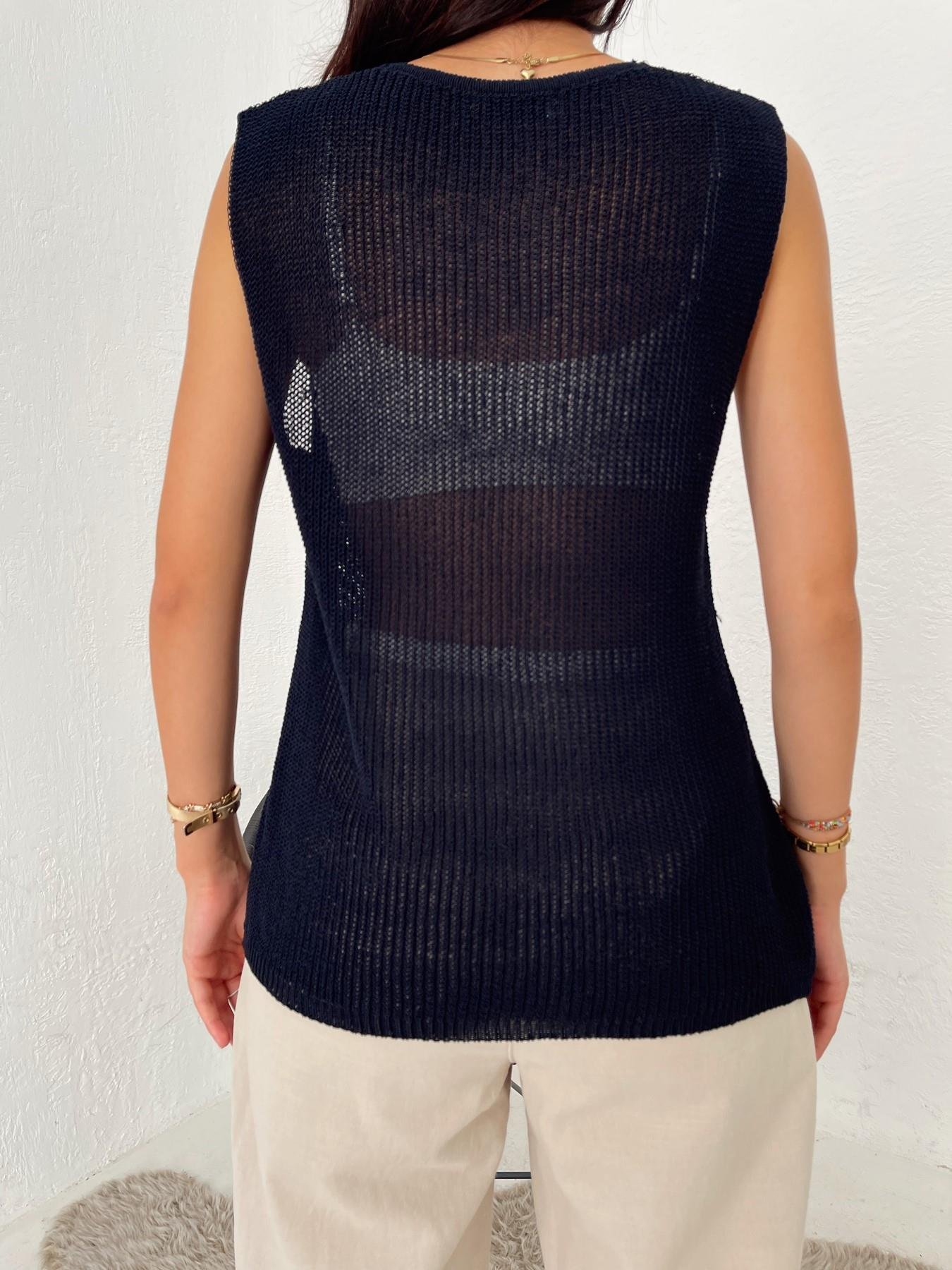 Önü Bağlamalı Triko Yelek LACİVERT