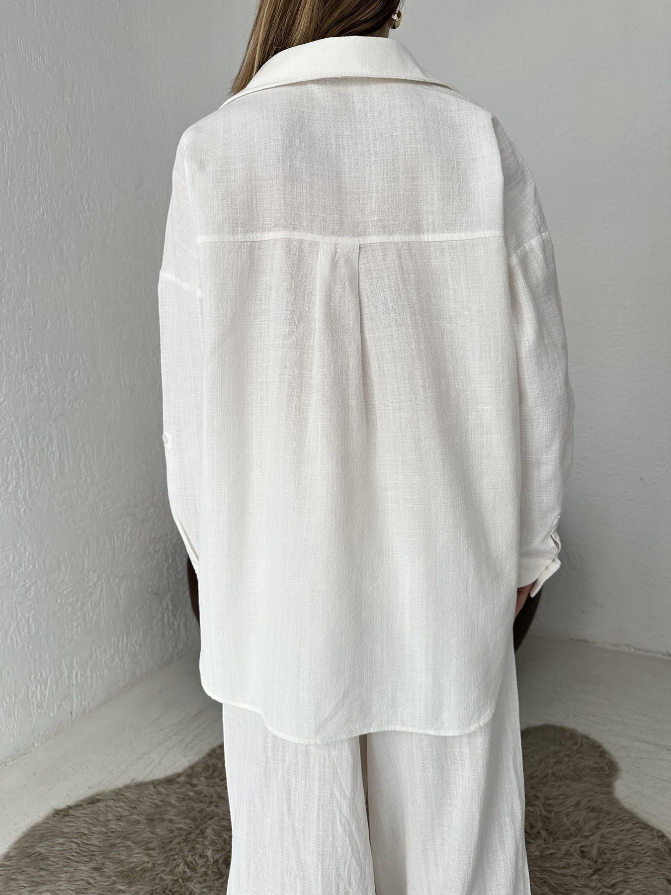 Önü Cep Detay Gömlek Ekru