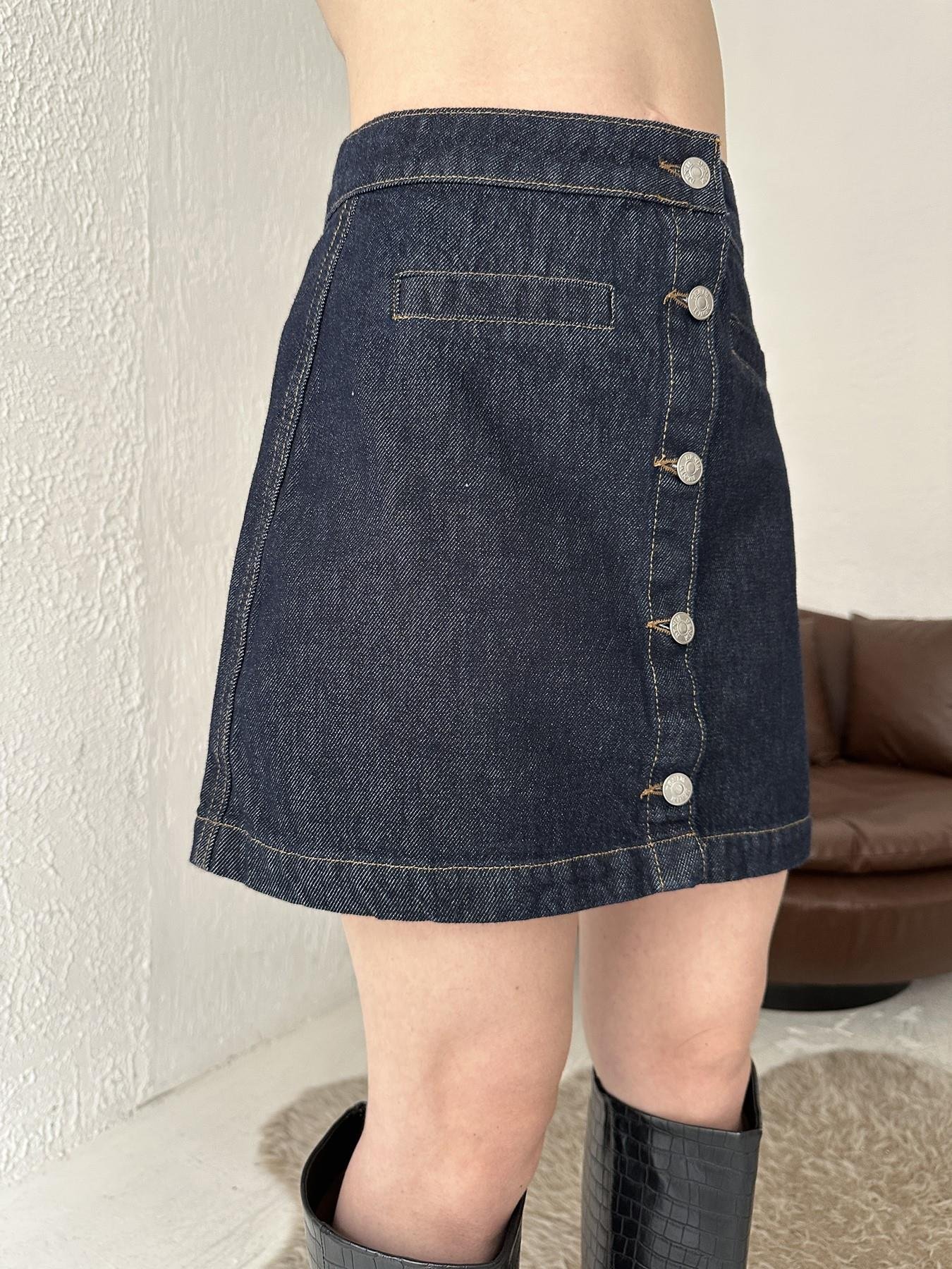 Önü Düğmeli Jean Etek LACİVERT