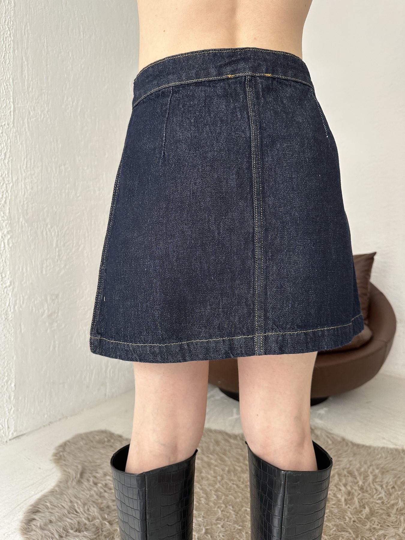 Önü Düğmeli Jean Etek LACİVERT