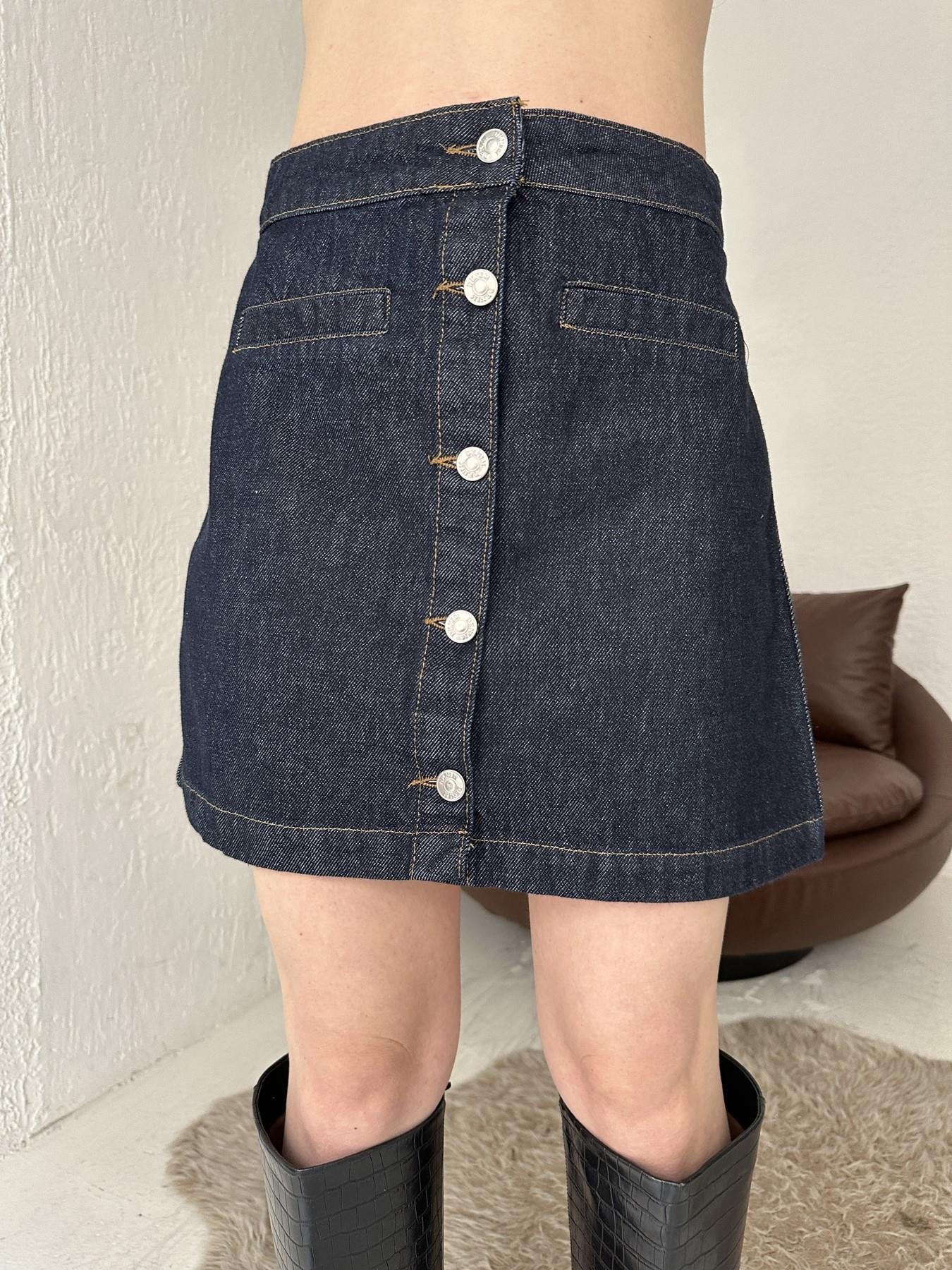 Önü Düğmeli Jean Etek LACİVERT