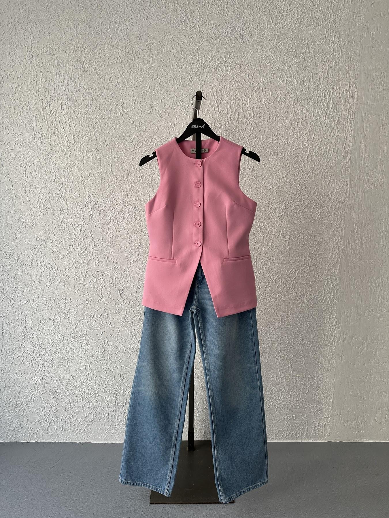 Önü Düğmeli Yelek Pembe