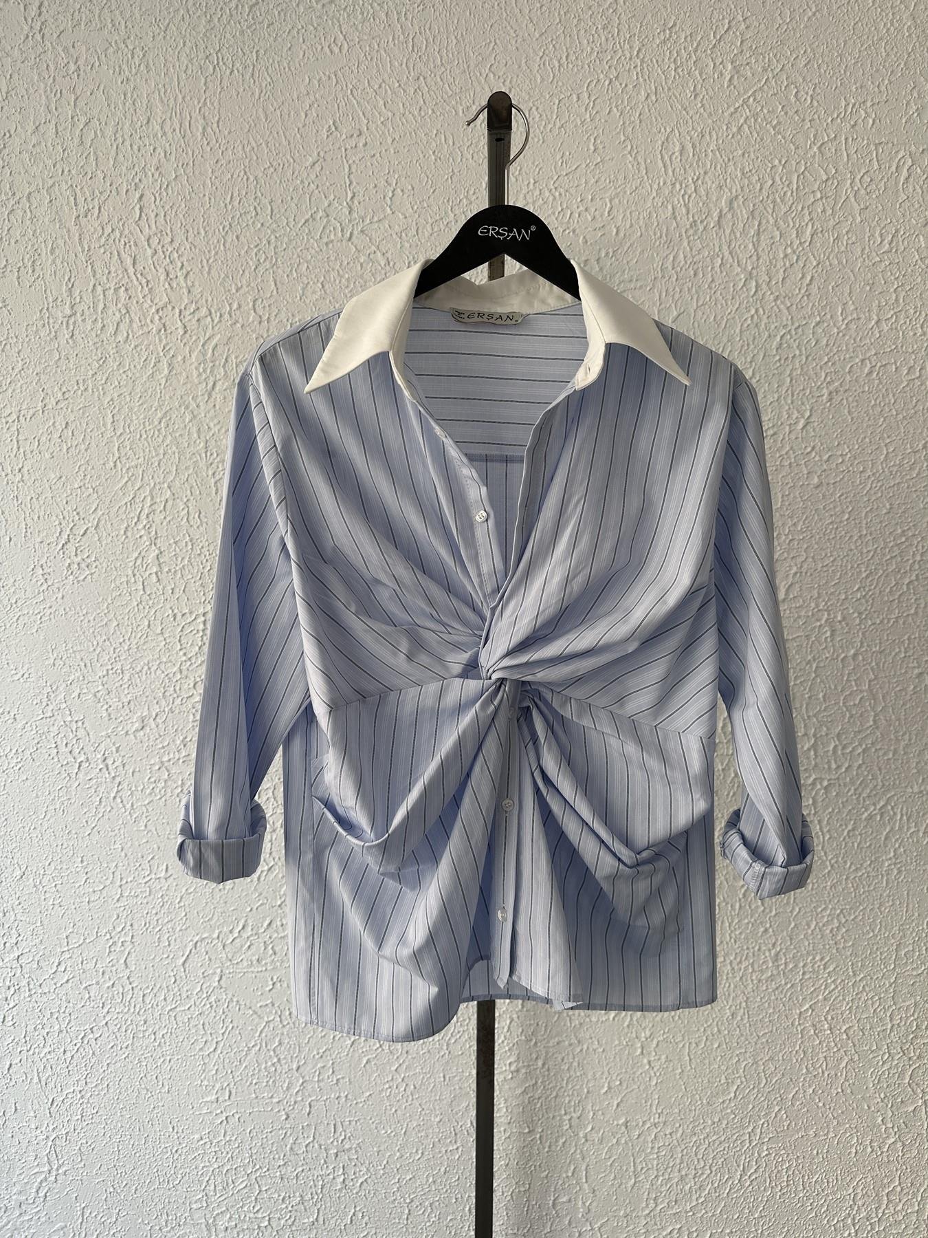 Önü Düğüm Detay Gömlek Mavi