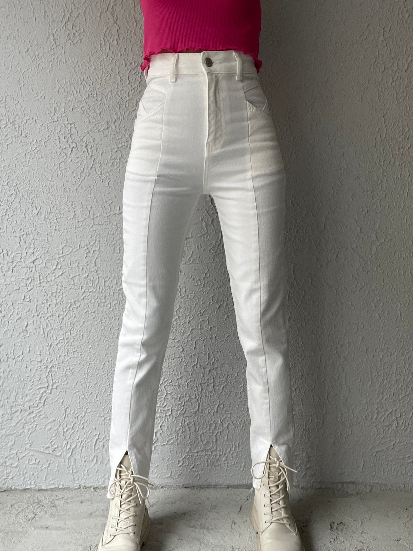 Önü Yırtmaçlı Likra Pantolon BEYAZ