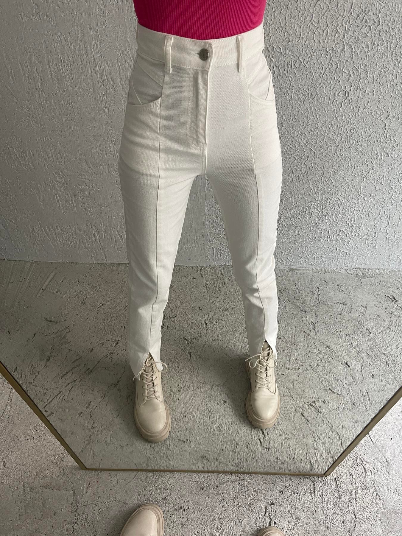 Önü Yırtmaçlı Likra Pantolon BEYAZ