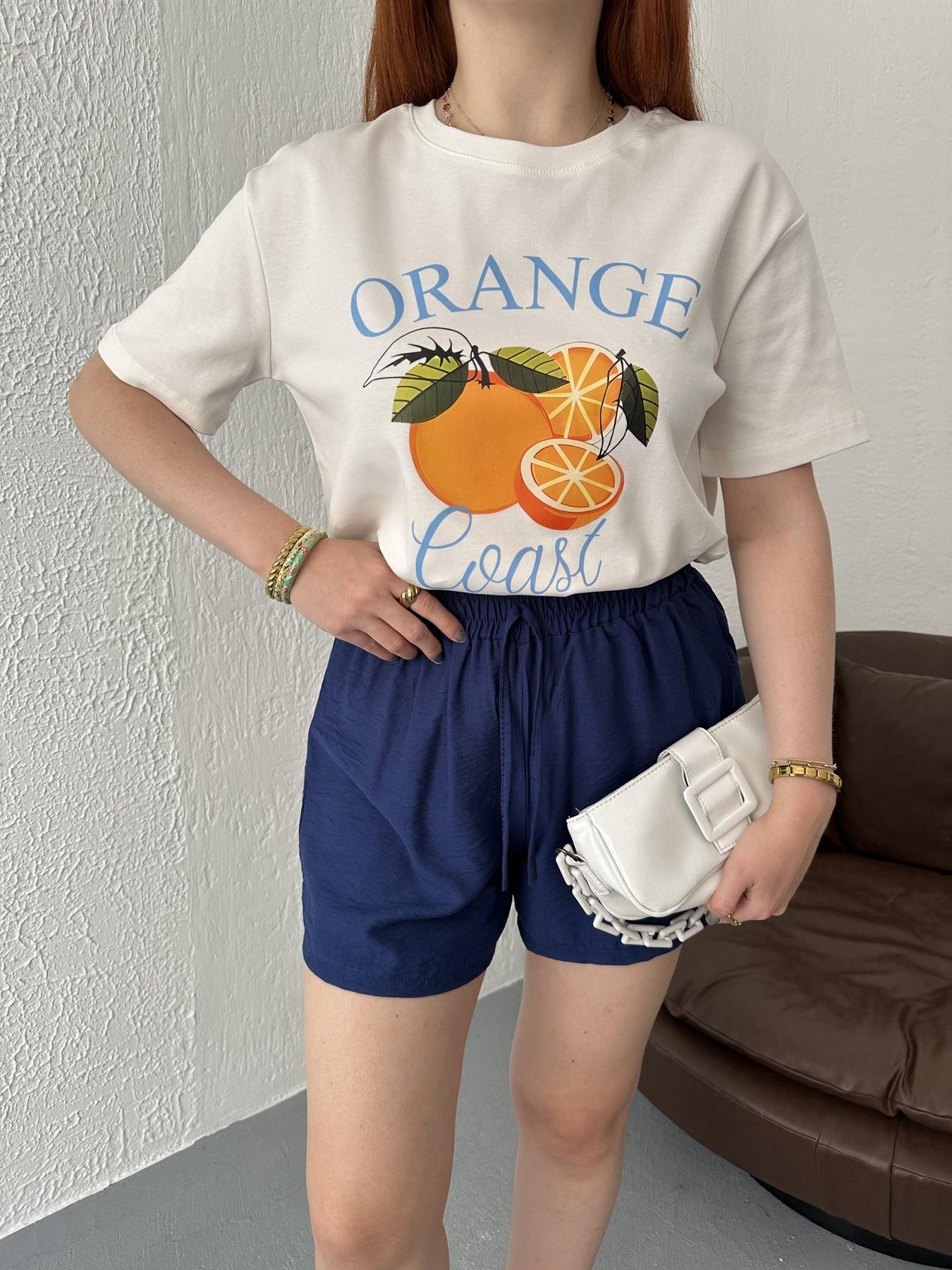 Orange Baskılı Tişört Ekru