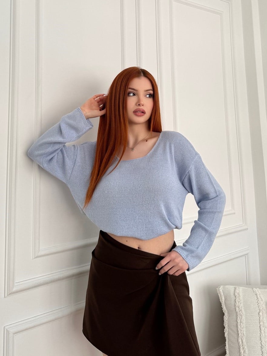 Oval Yaka Triko Açık mavi