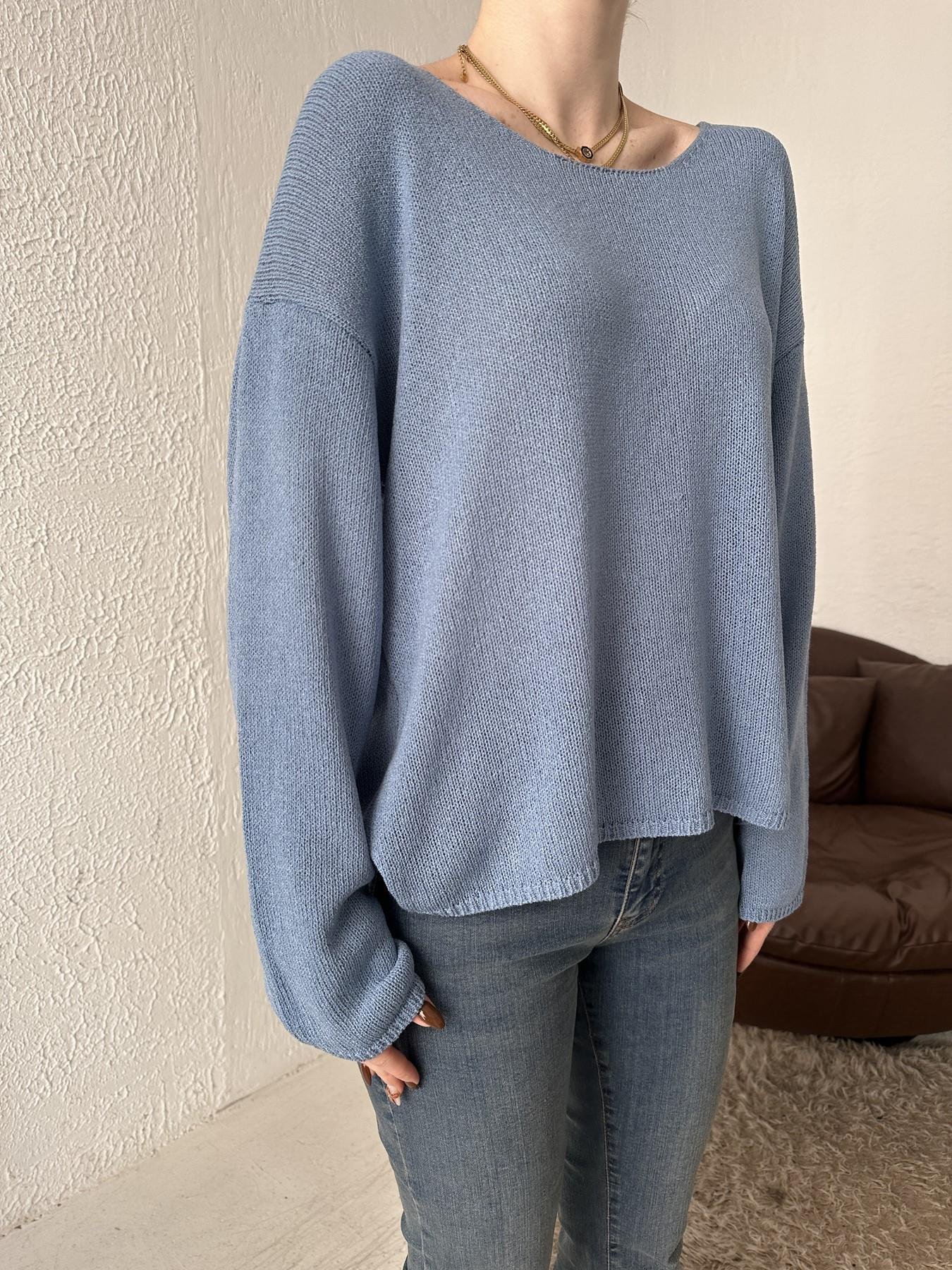 Oval Yaka Triko MAVİ