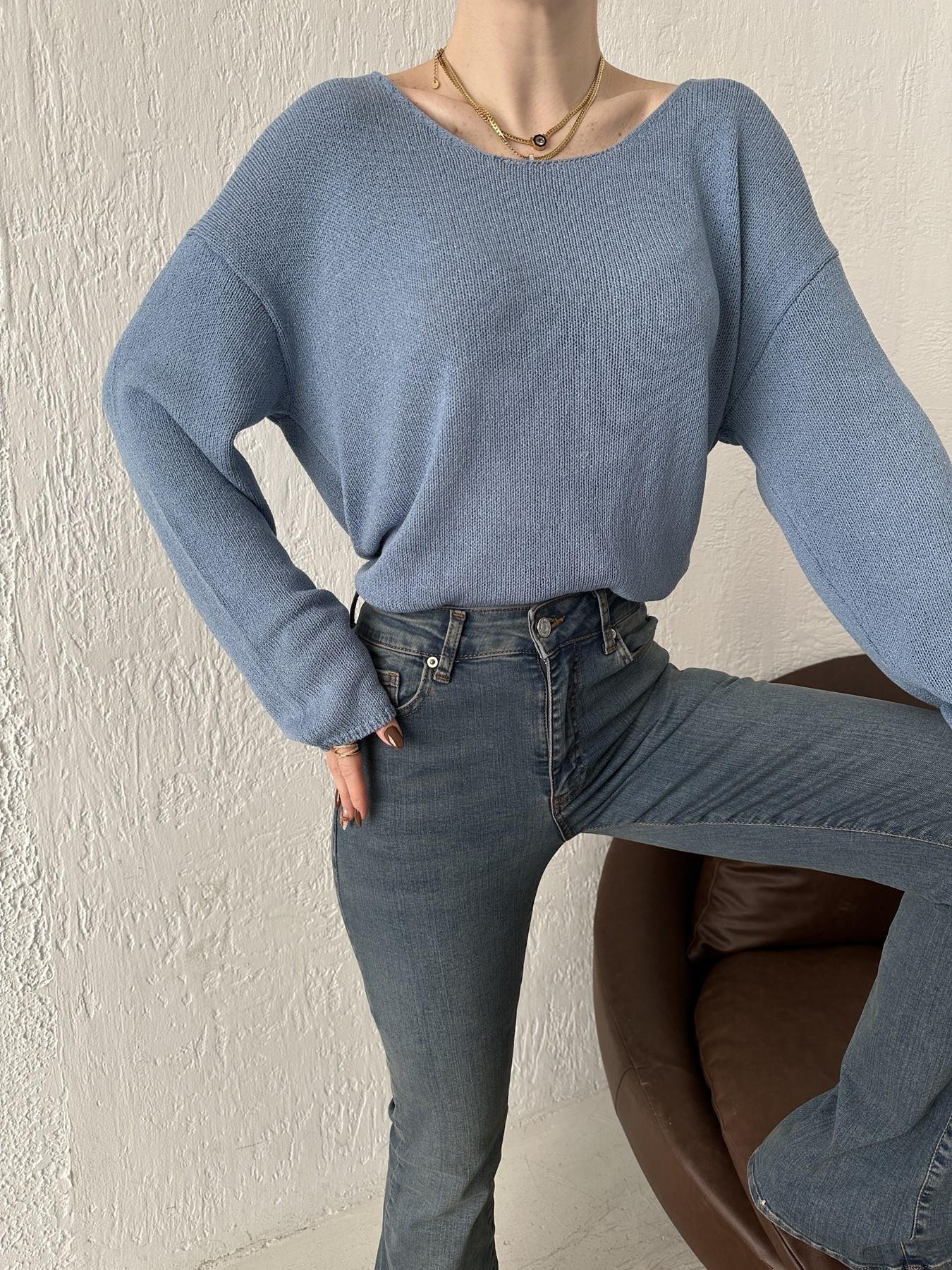 Oval Yaka Triko MAVİ