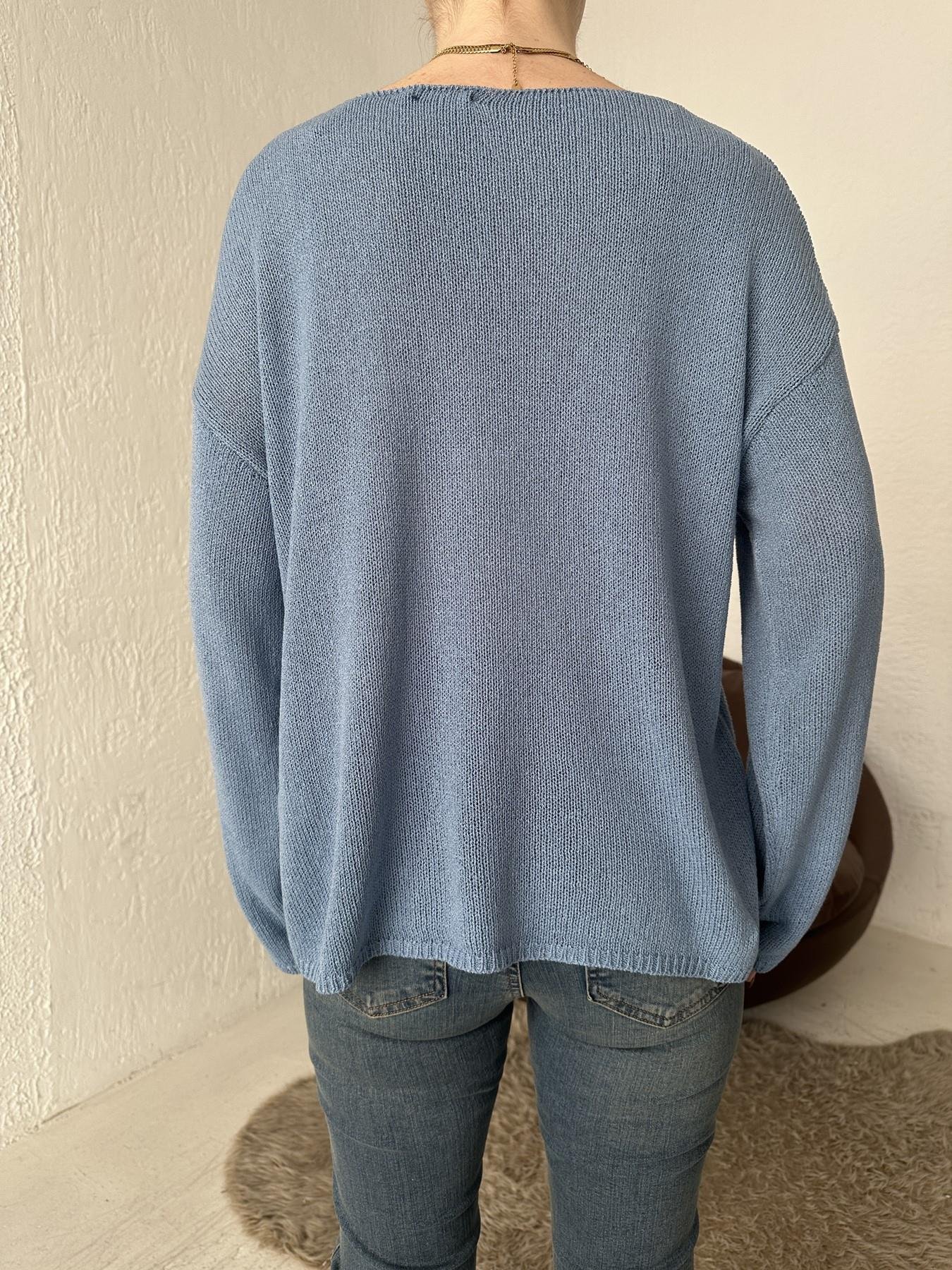 Oval Yaka Triko MAVİ