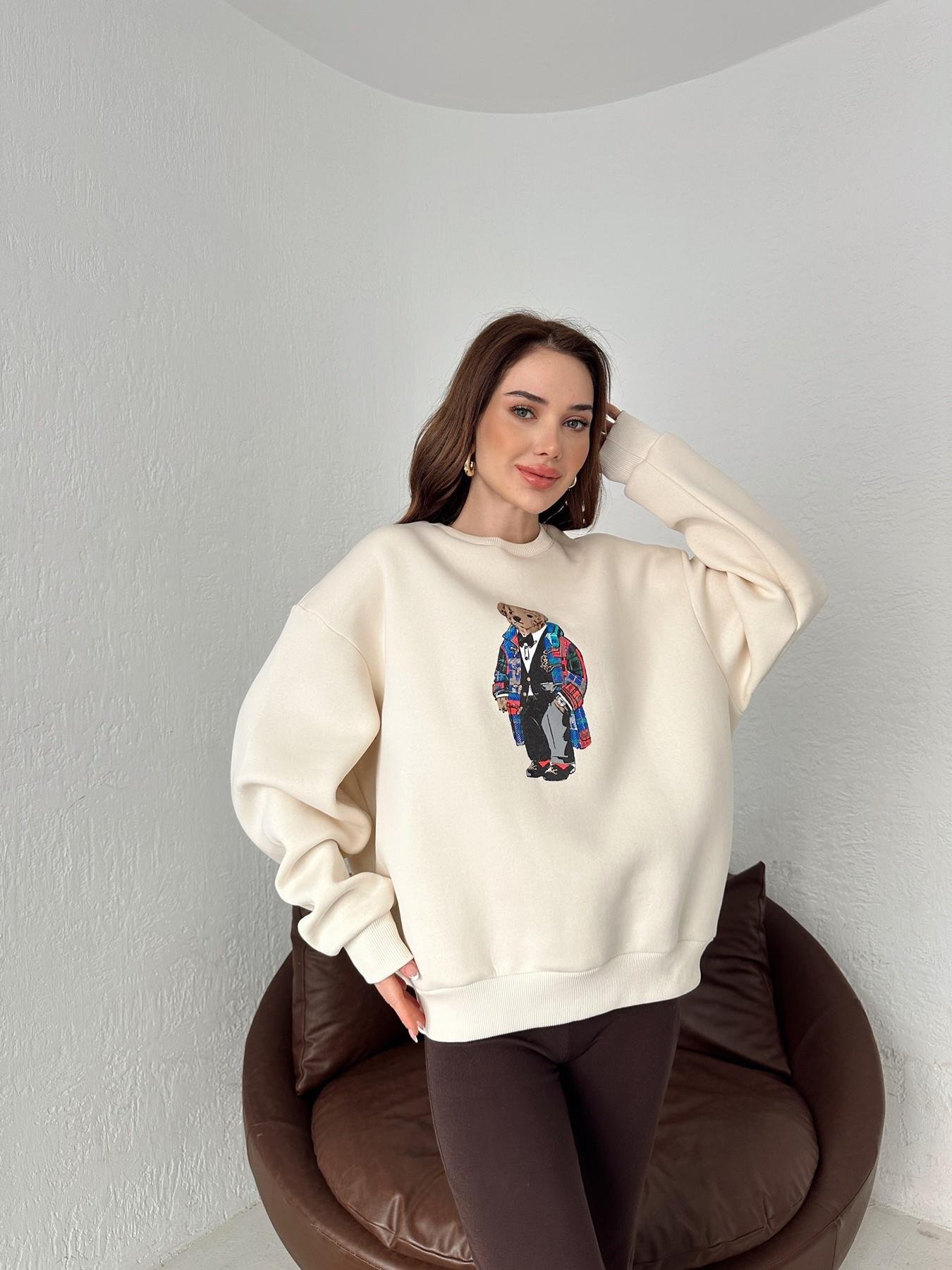 Oversize Bisiklet Yaka Ayıcıklı Sweat KREM