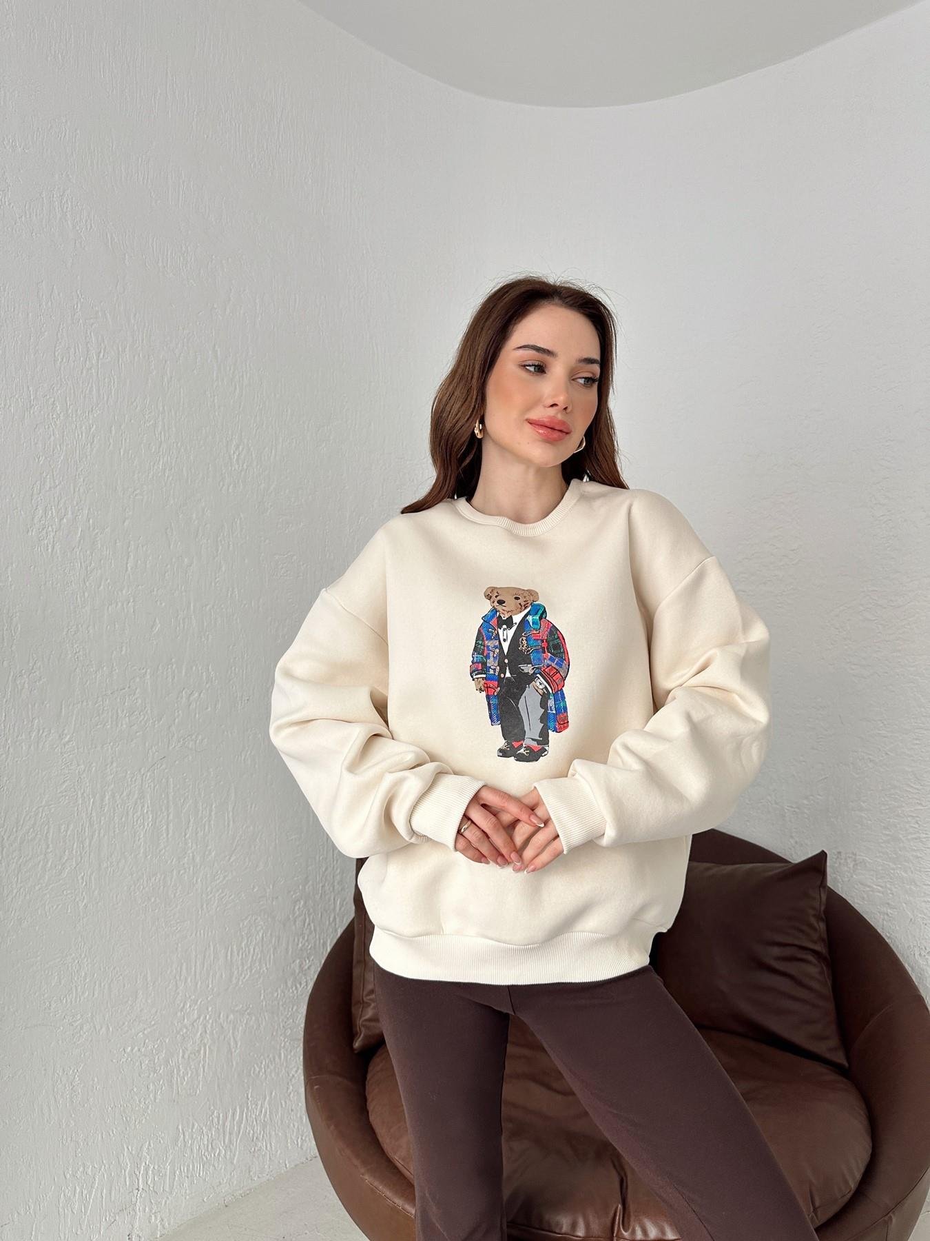 Oversize Bisiklet Yaka Ayıcıklı Sweat KREM