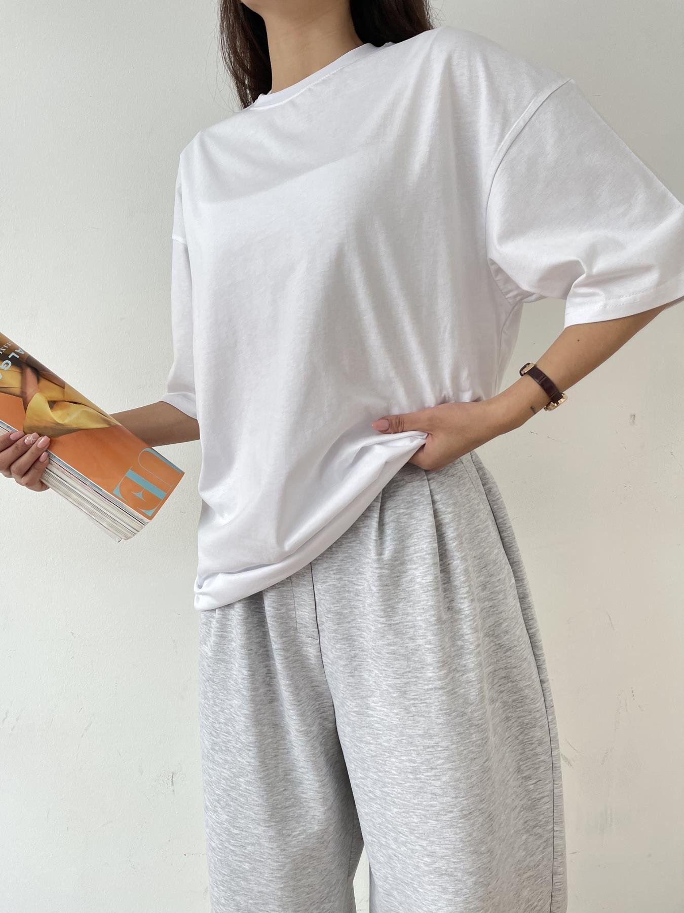 Oversize Bisiklet Yaka Basic Tişört BEYAZ