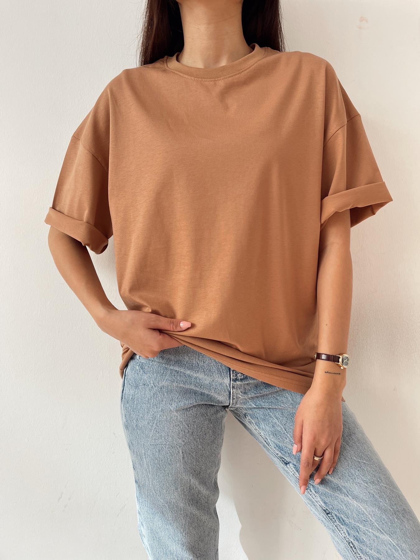 Oversize Bisiklet Yaka Basic Tişört CAMEL