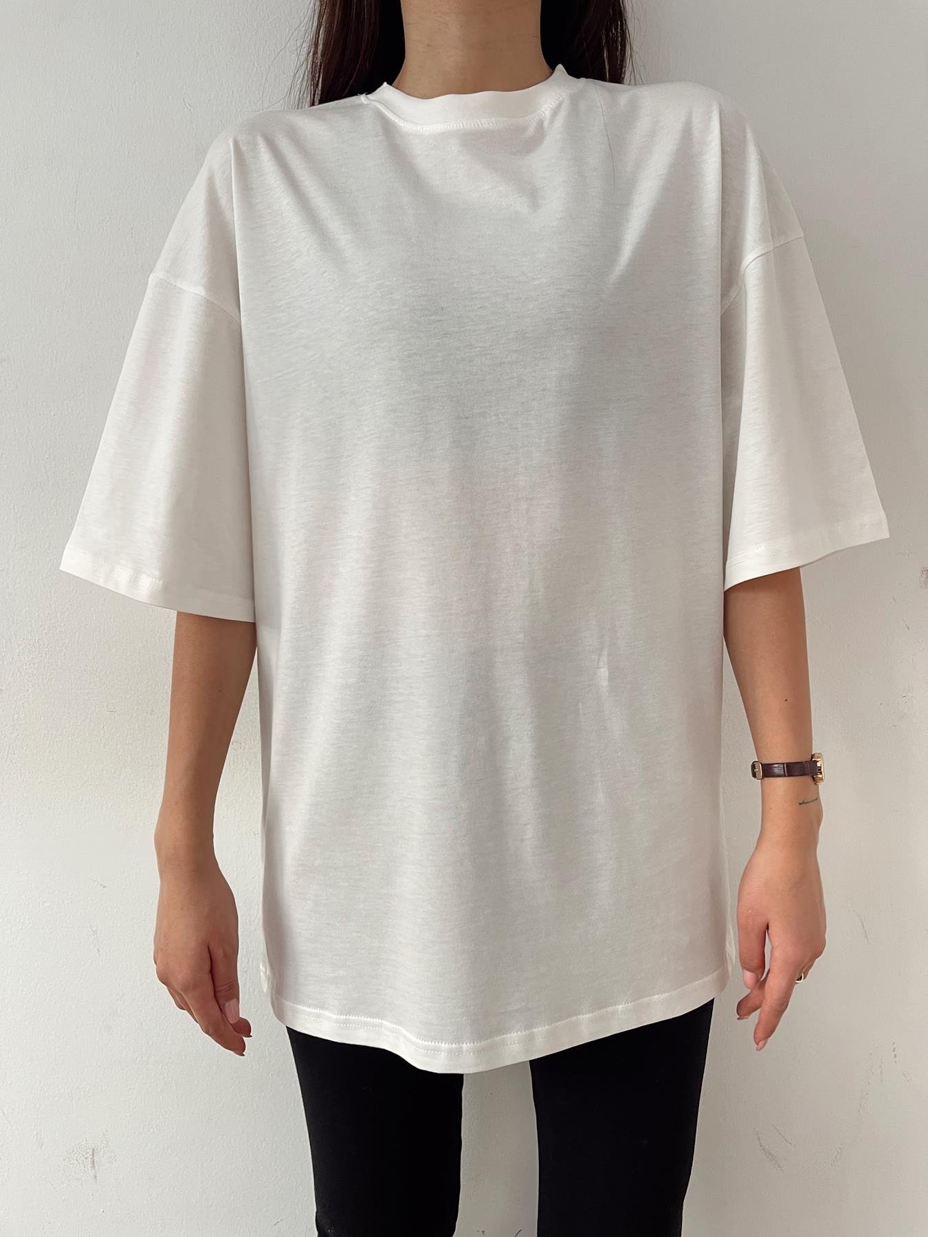 Oversize Bisiklet Yaka Basic Tişört EKRU