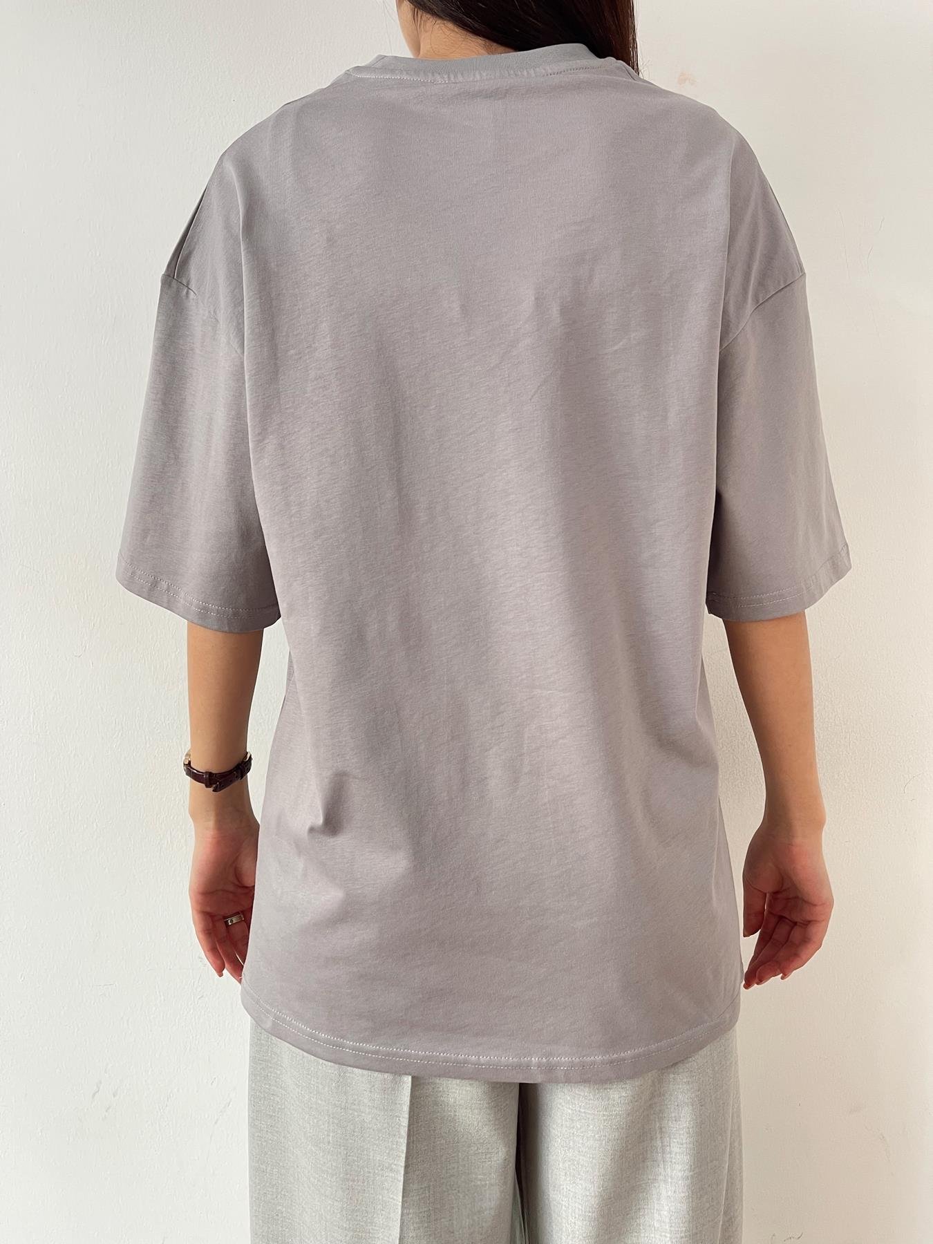 Oversize Bisiklet Yaka Basic Tişört GRİ