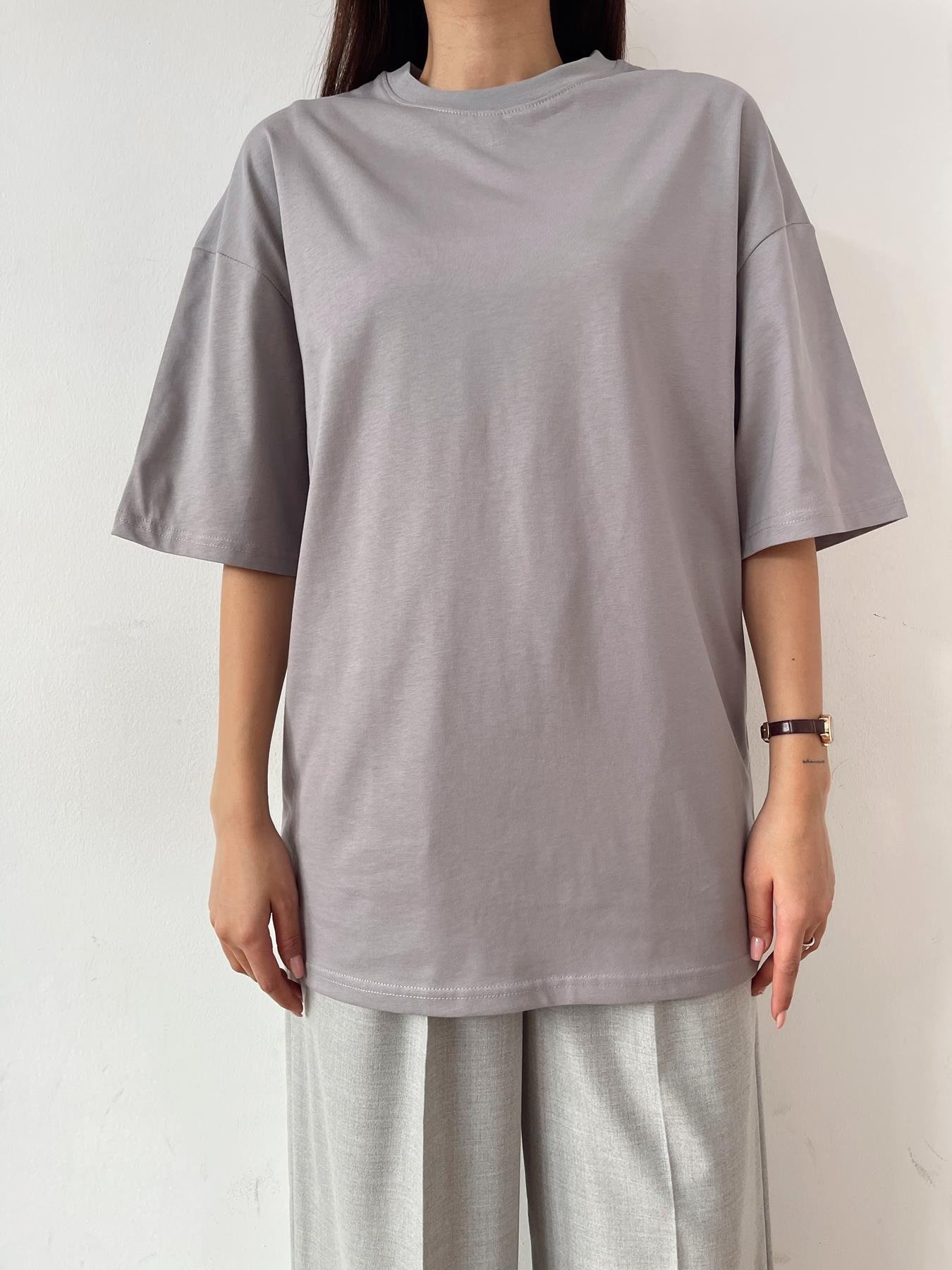 Oversize Bisiklet Yaka Basic Tişört GRİ