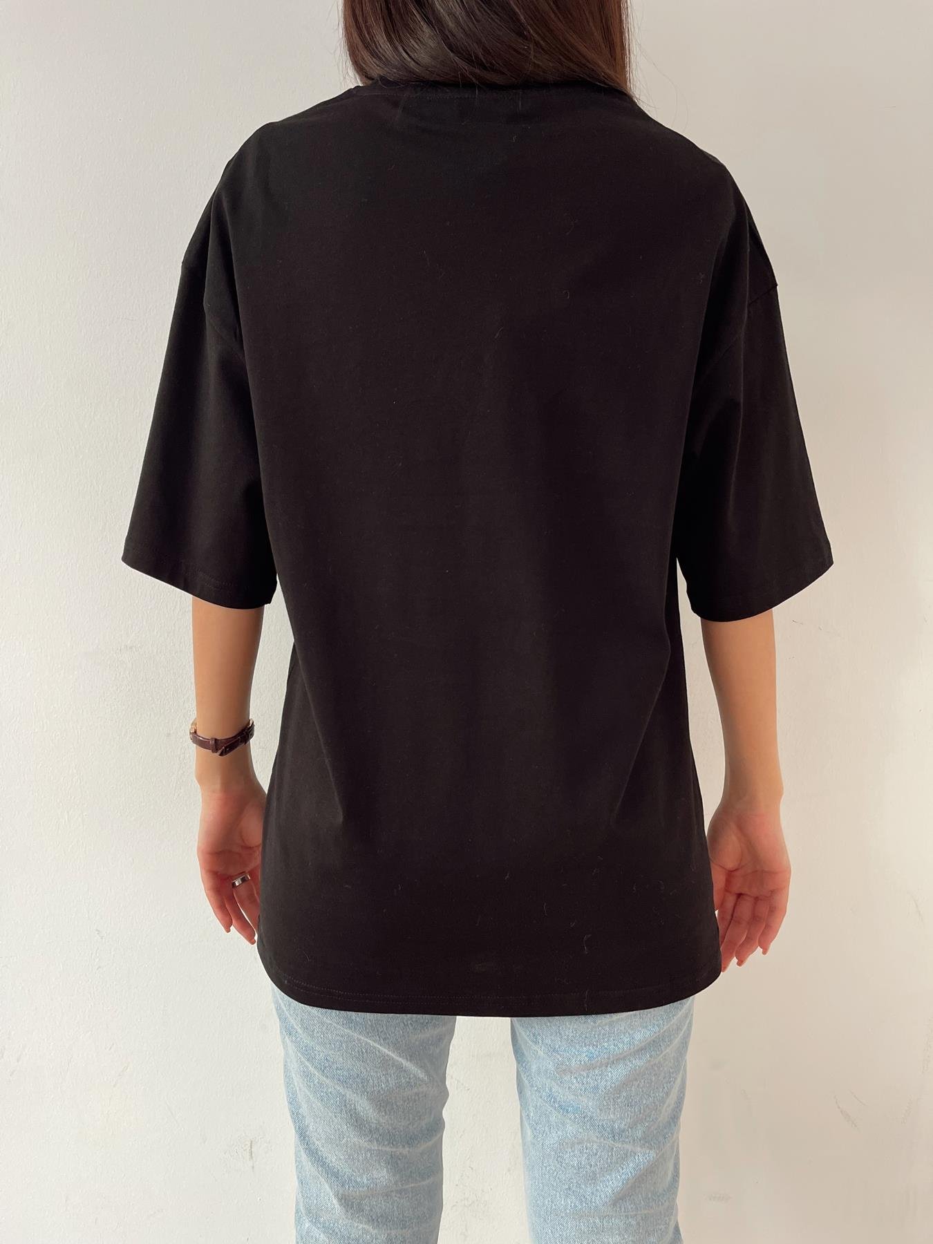 Oversize Bisiklet Yaka Basic Tişört SİYAH