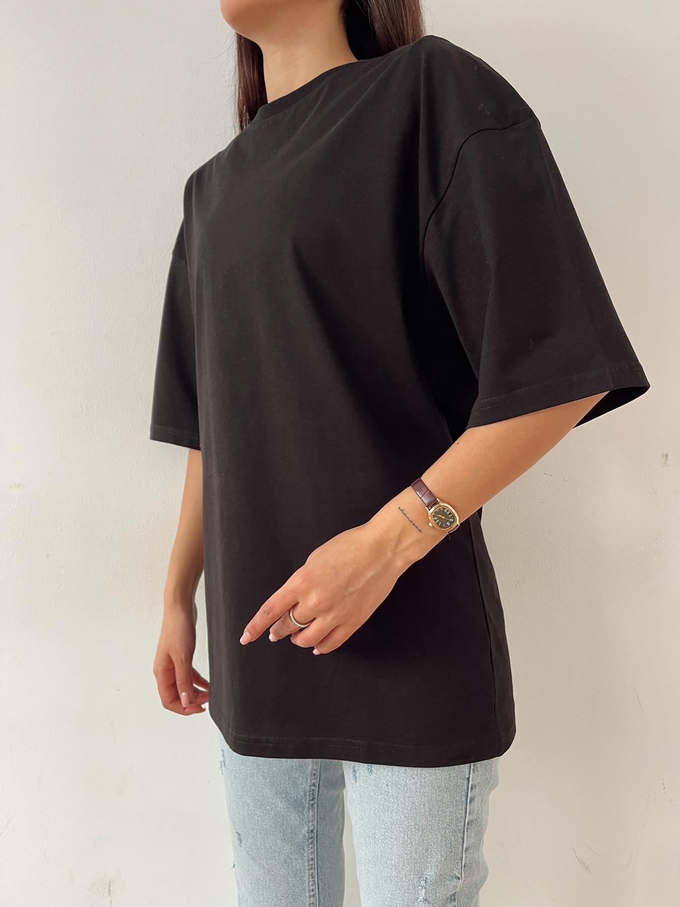 Oversize Bisiklet Yaka Basic Tişört SİYAH