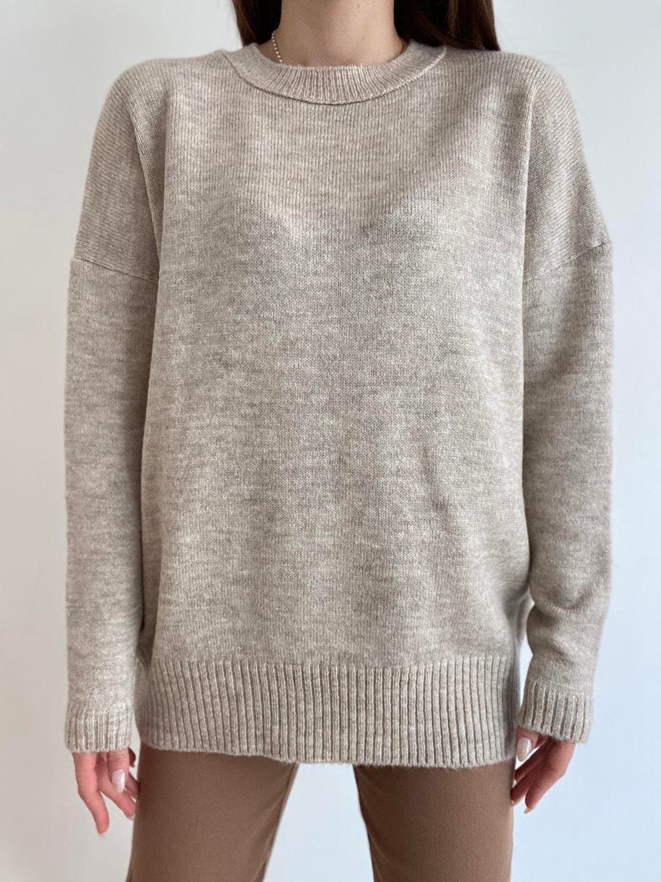 Oversize Bisiklet Yaka Şardonlu Kazak TAŞ