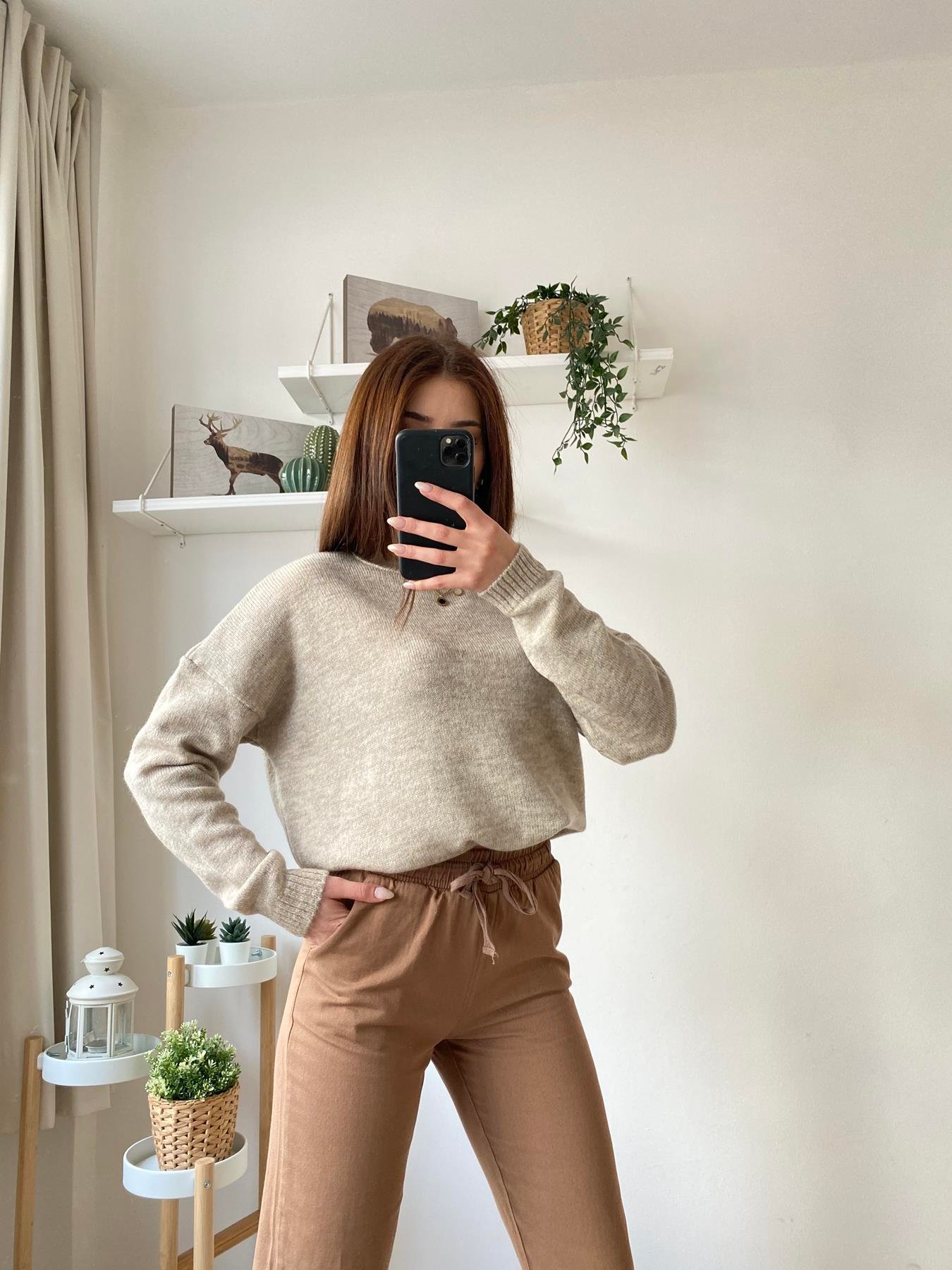 Oversize Bisiklet Yaka Şardonlu Kazak TAŞ